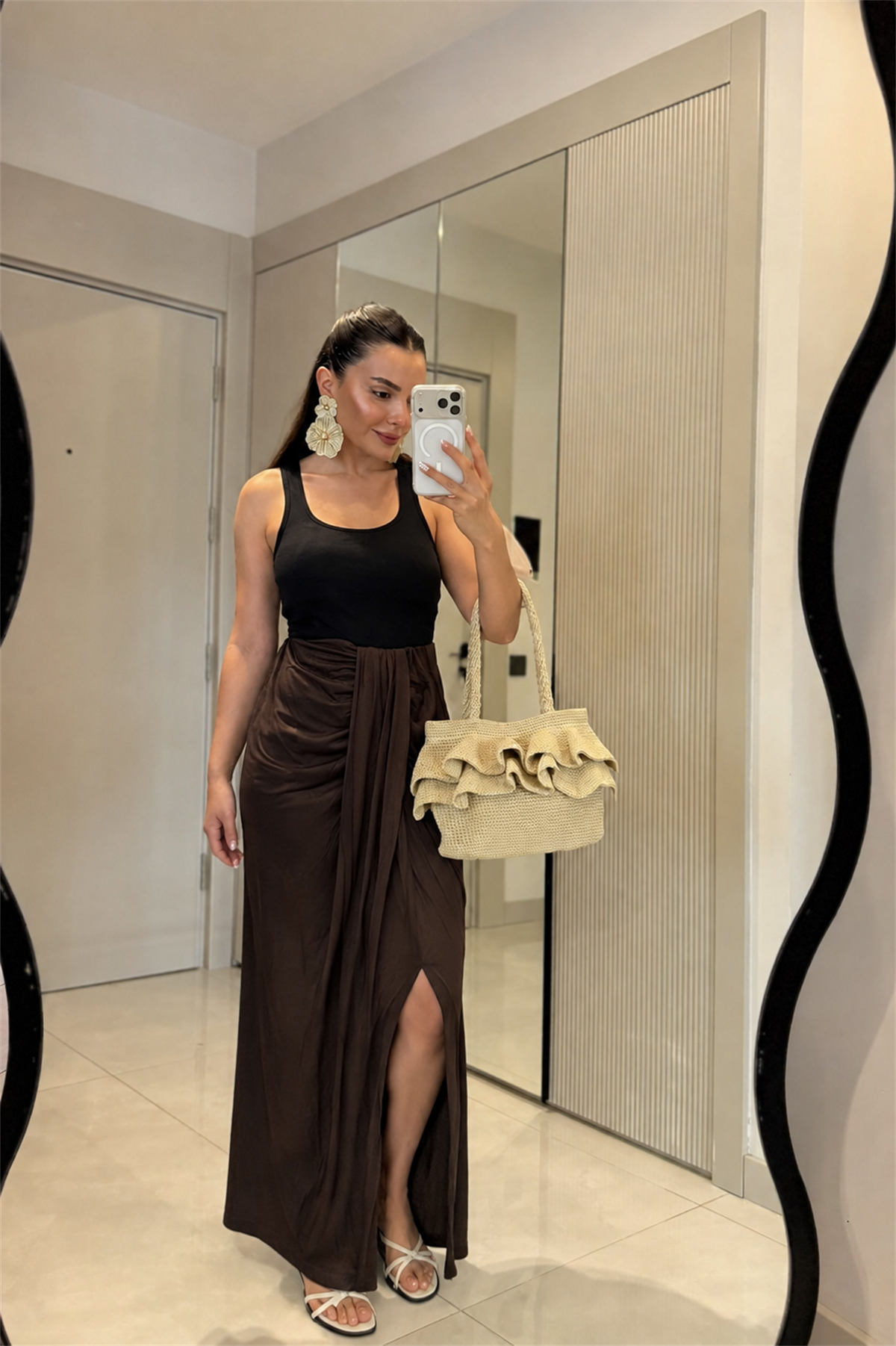 Janna Acı kahve Modal Büzgülü Etek