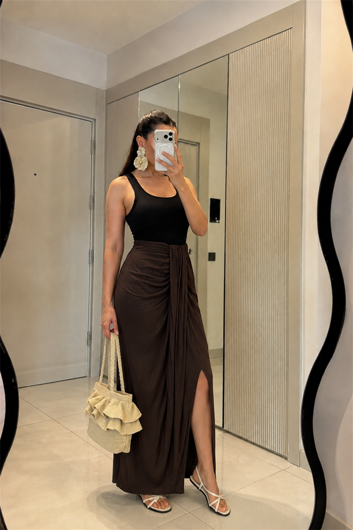 Janna Acı kahve Modal Büzgülü Etek