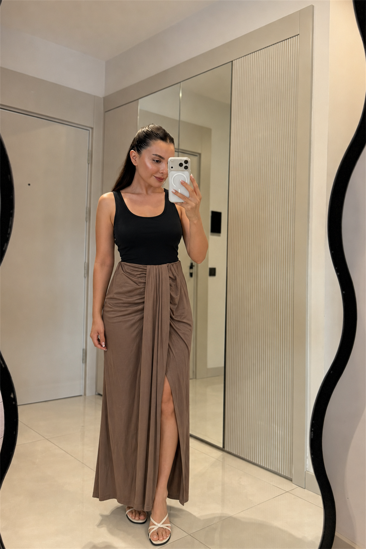 Janna Camel Modal Büzgülü Etek