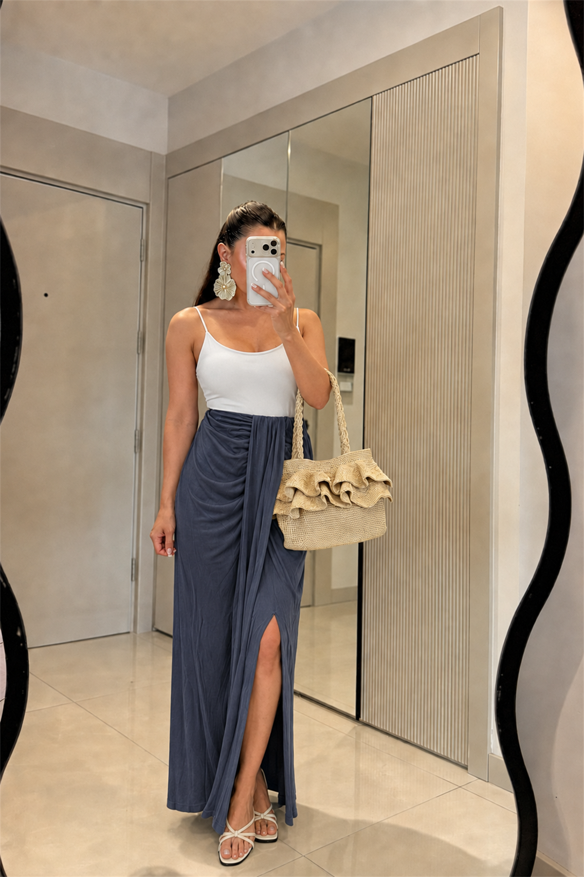 Janna İndigo Modal Büzgülü Etek