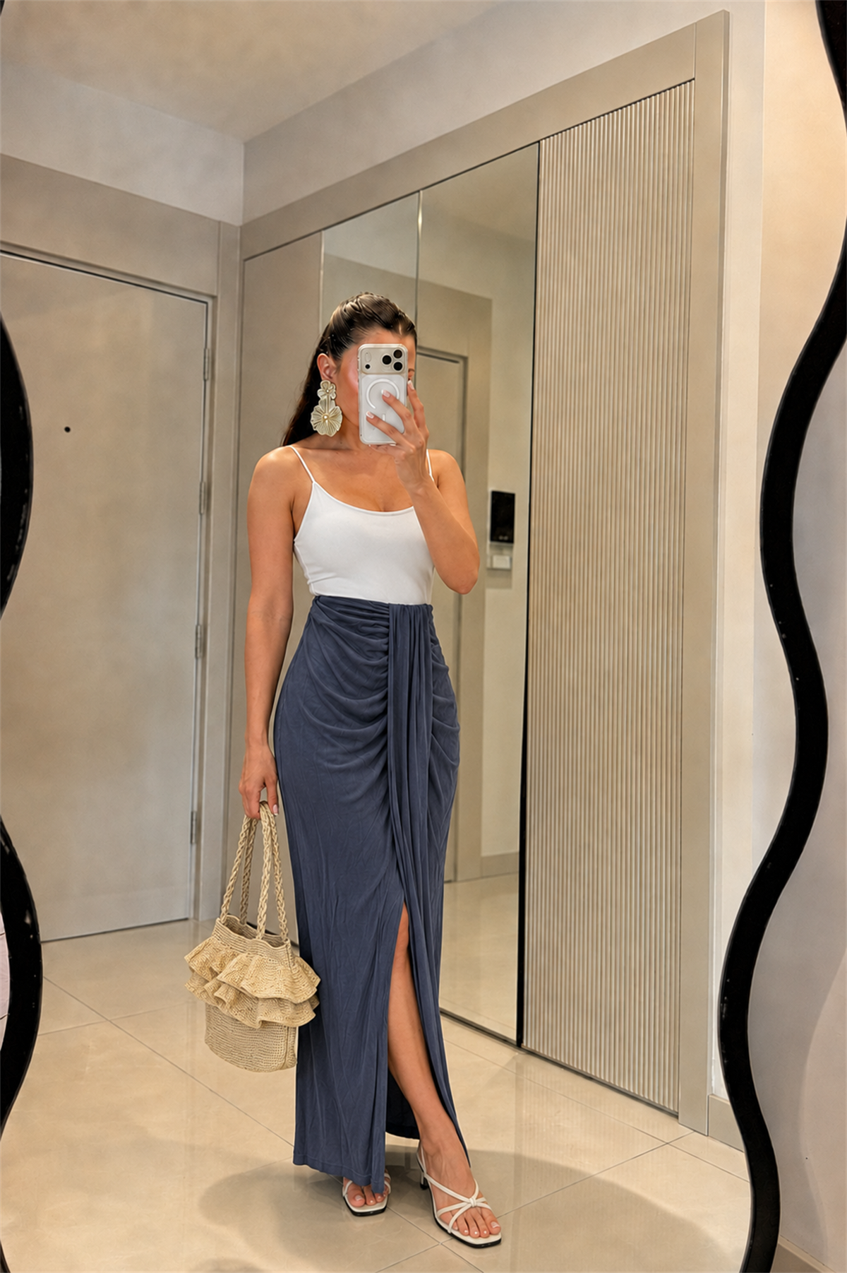 Janna İndigo Modal Büzgülü Etek