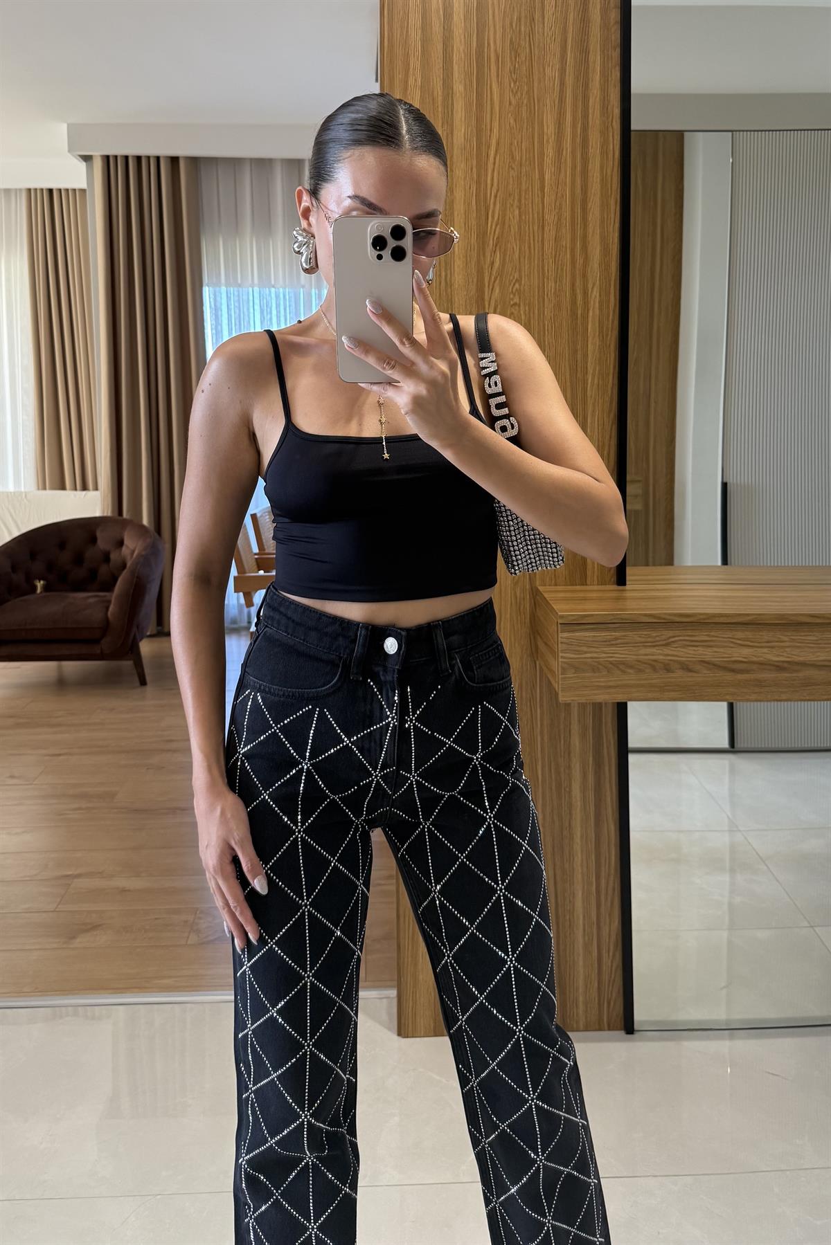 Jannıka  İp Askı Siyah Crop 