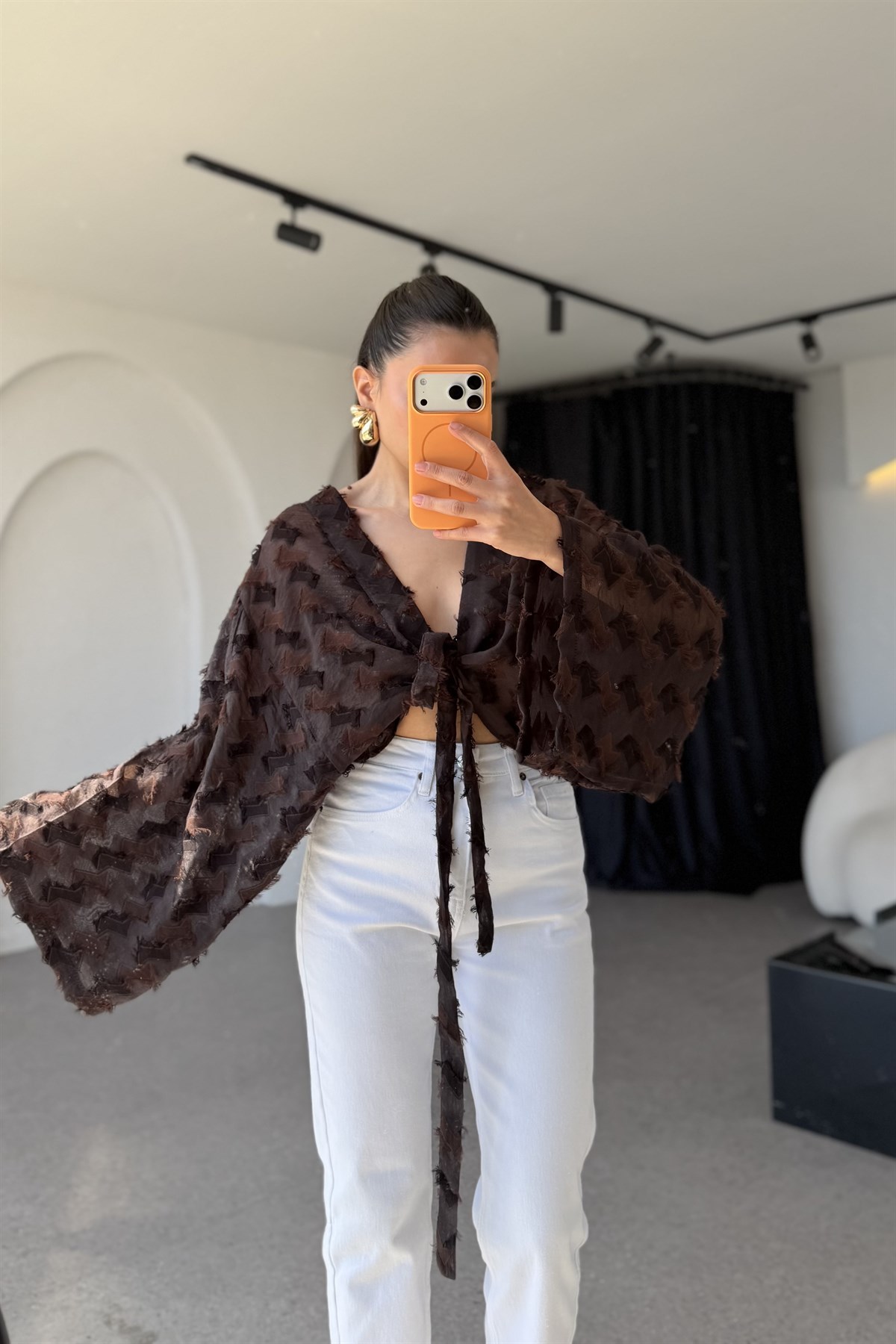 Janus Kahve Dokulu Bağlamalı Kimono 