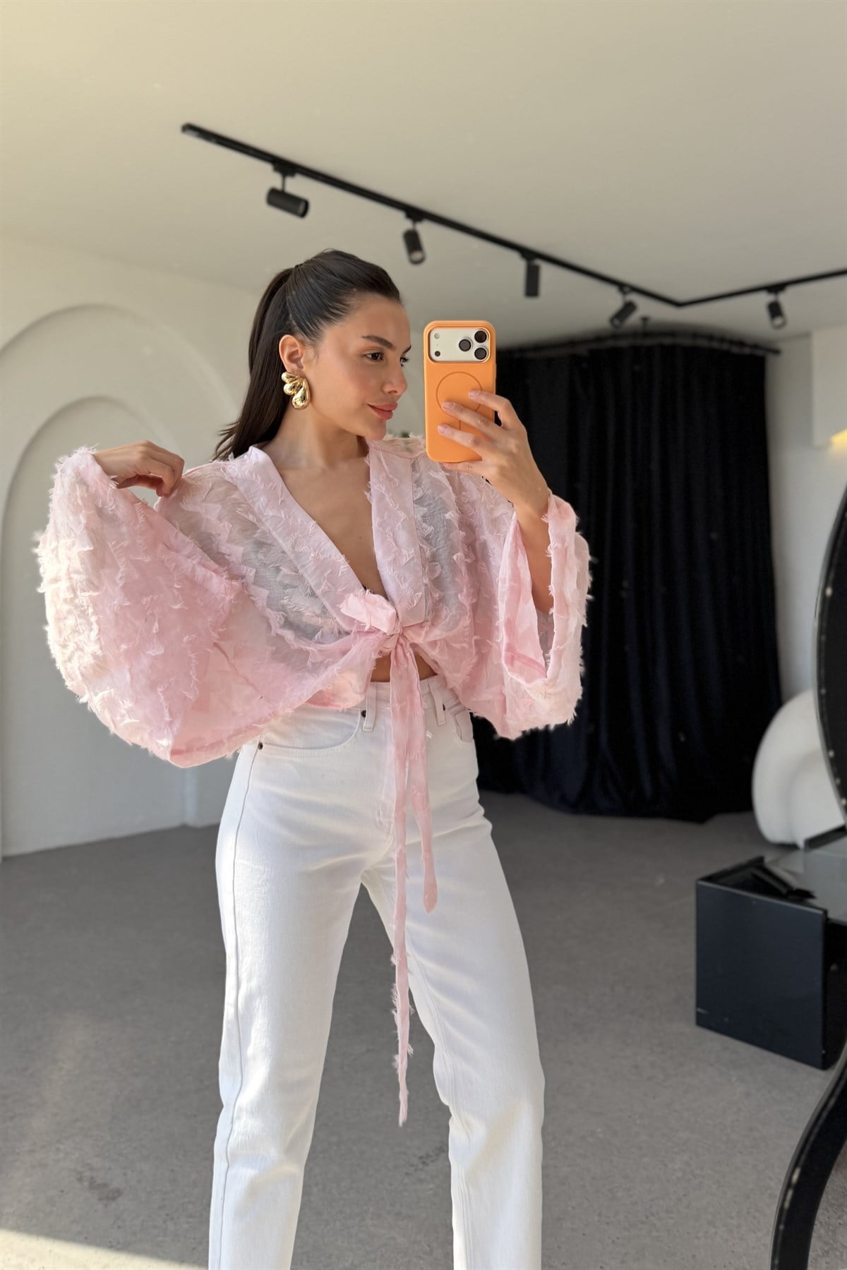Janus Pembe Dokulu Bağlamalı Kimono 