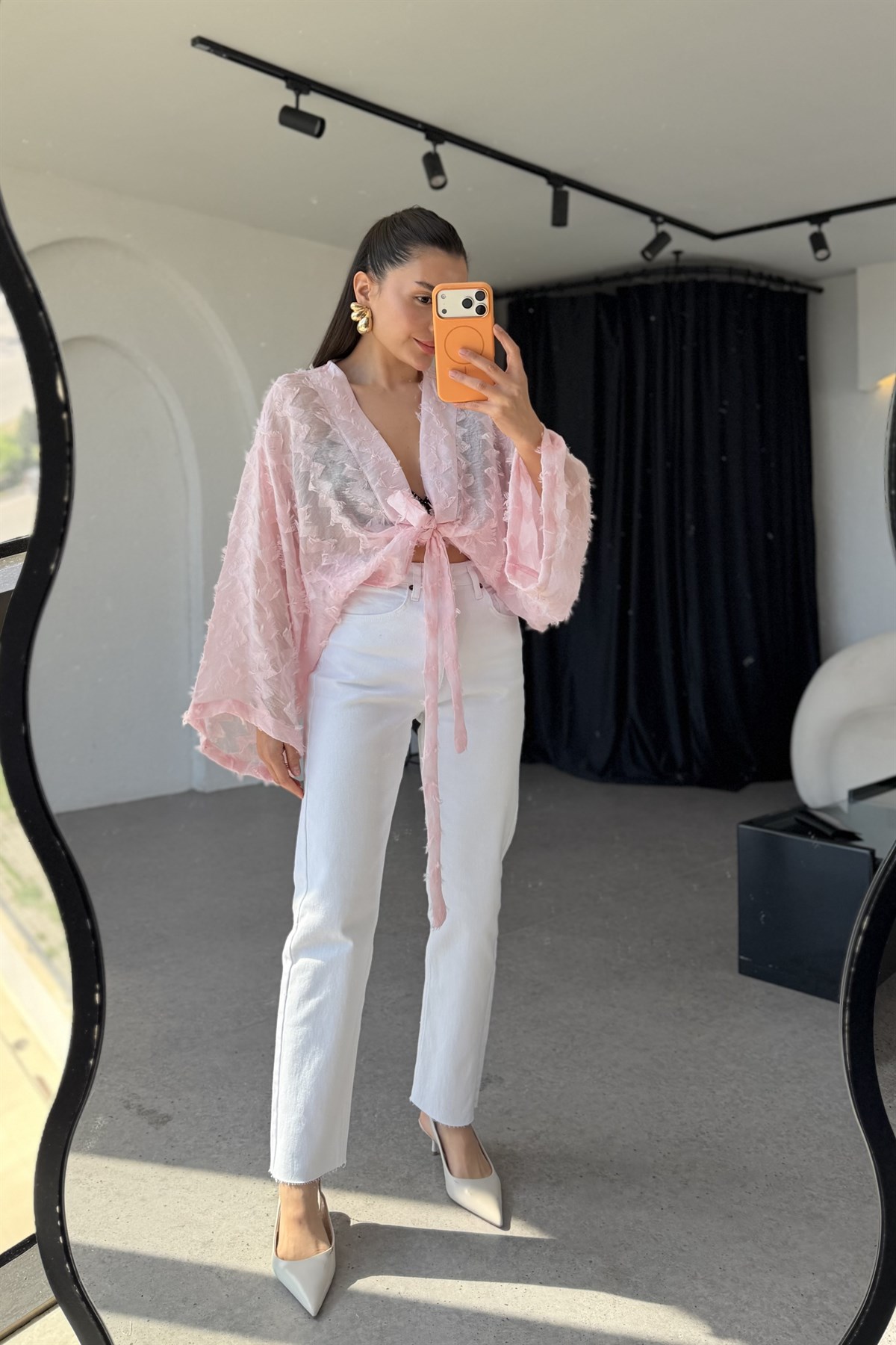 Janus Pembe Dokulu Bağlamalı Kimono 