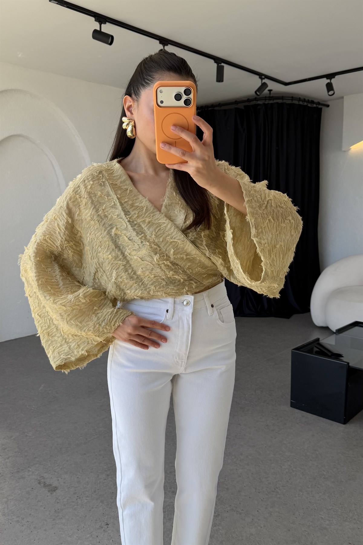 Janus Yağ Yeşili Dokulu Bağlamalı Kimono 