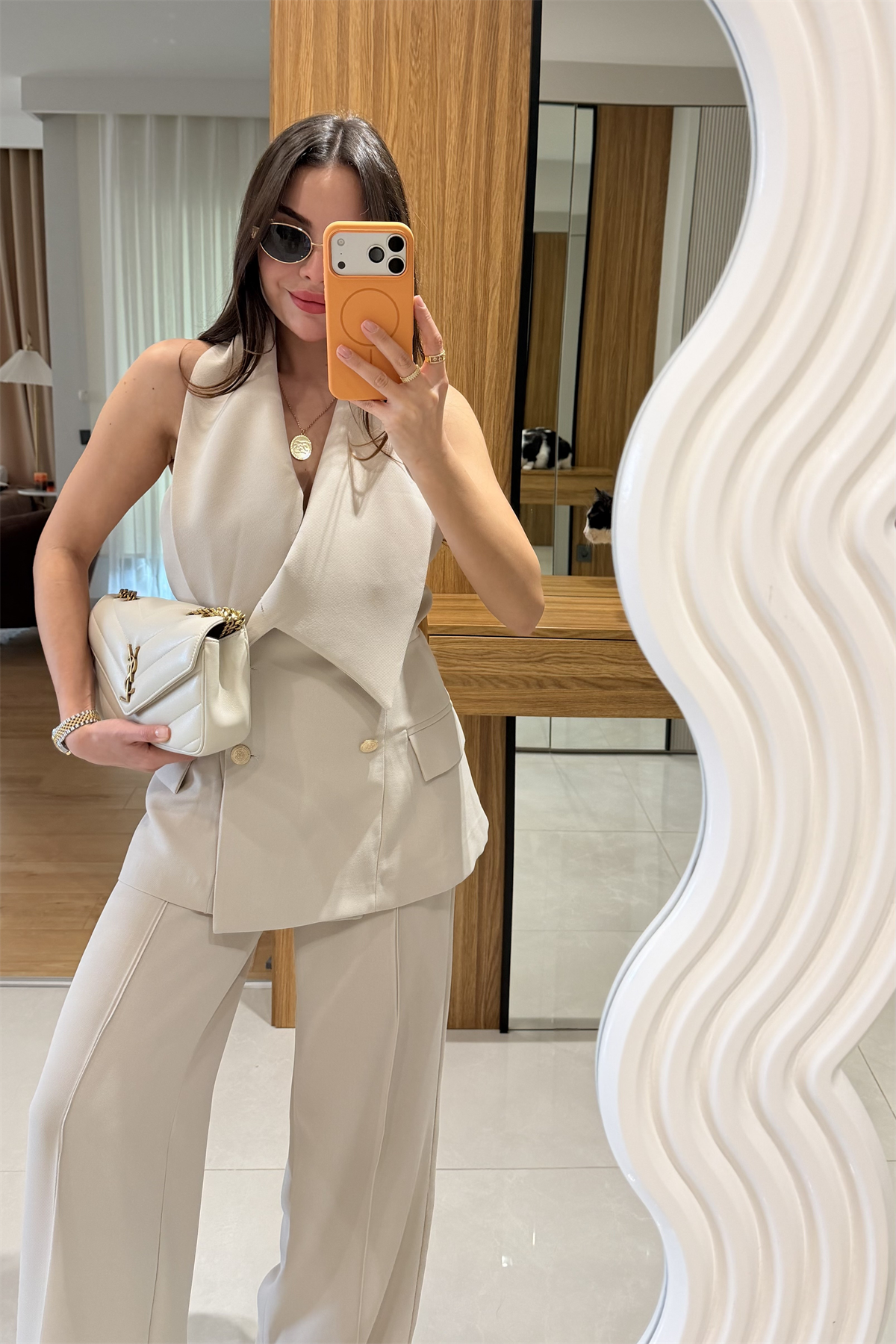 Jasmine Bej Premium Yelekli Şık Takım