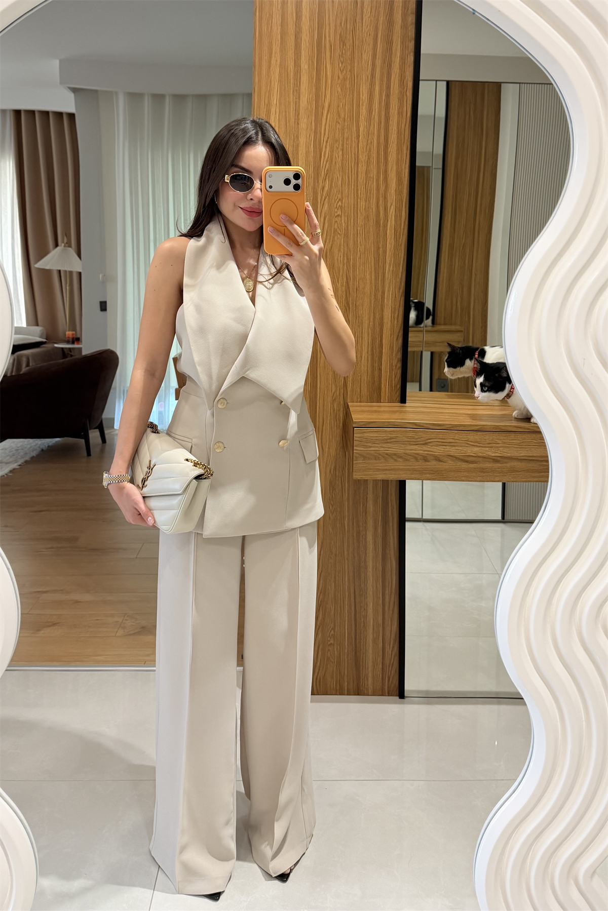 Jasmine Bej Premium Yelekli Şık Takım