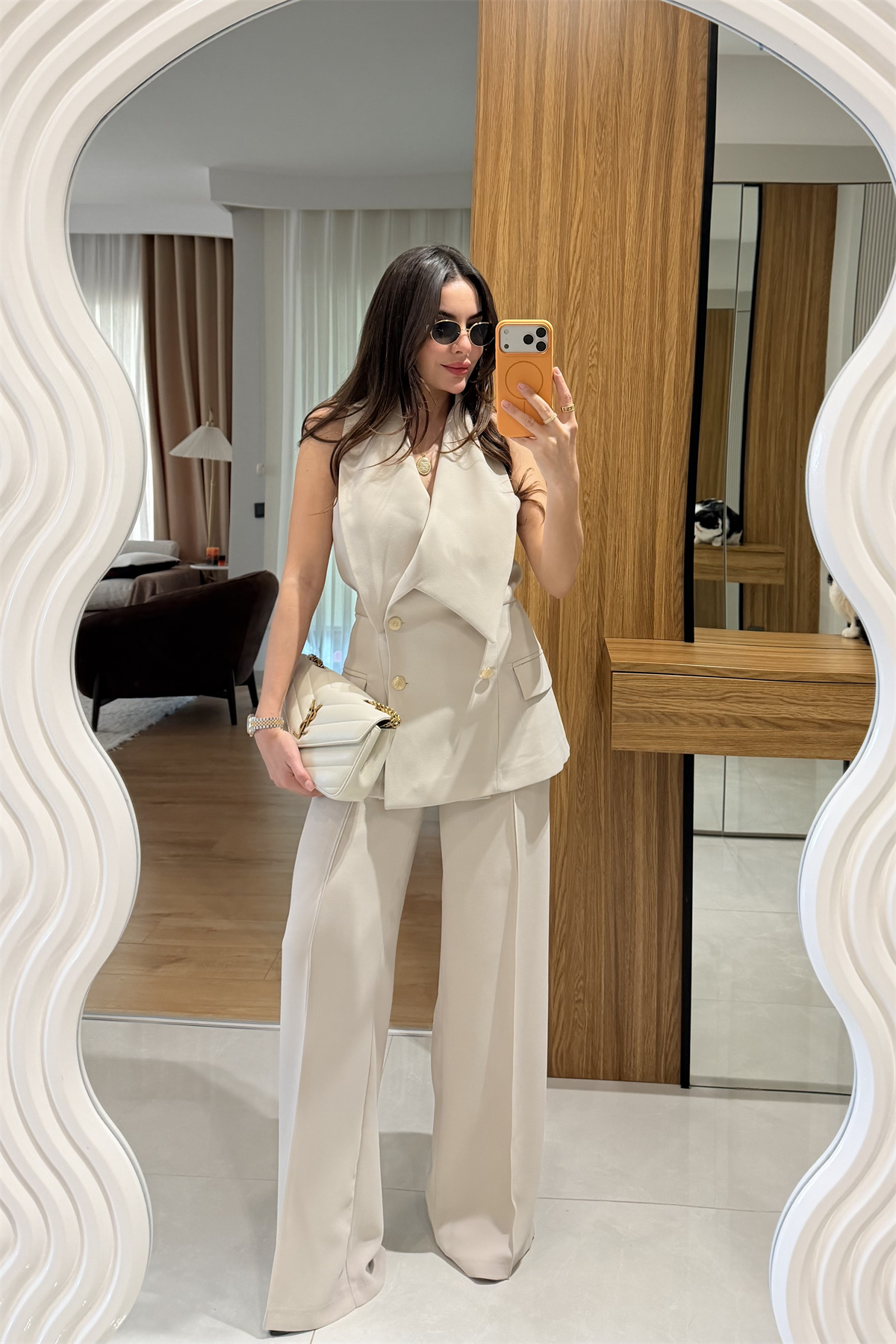 Jasmine Bej Premium Yelekli Şık Takım