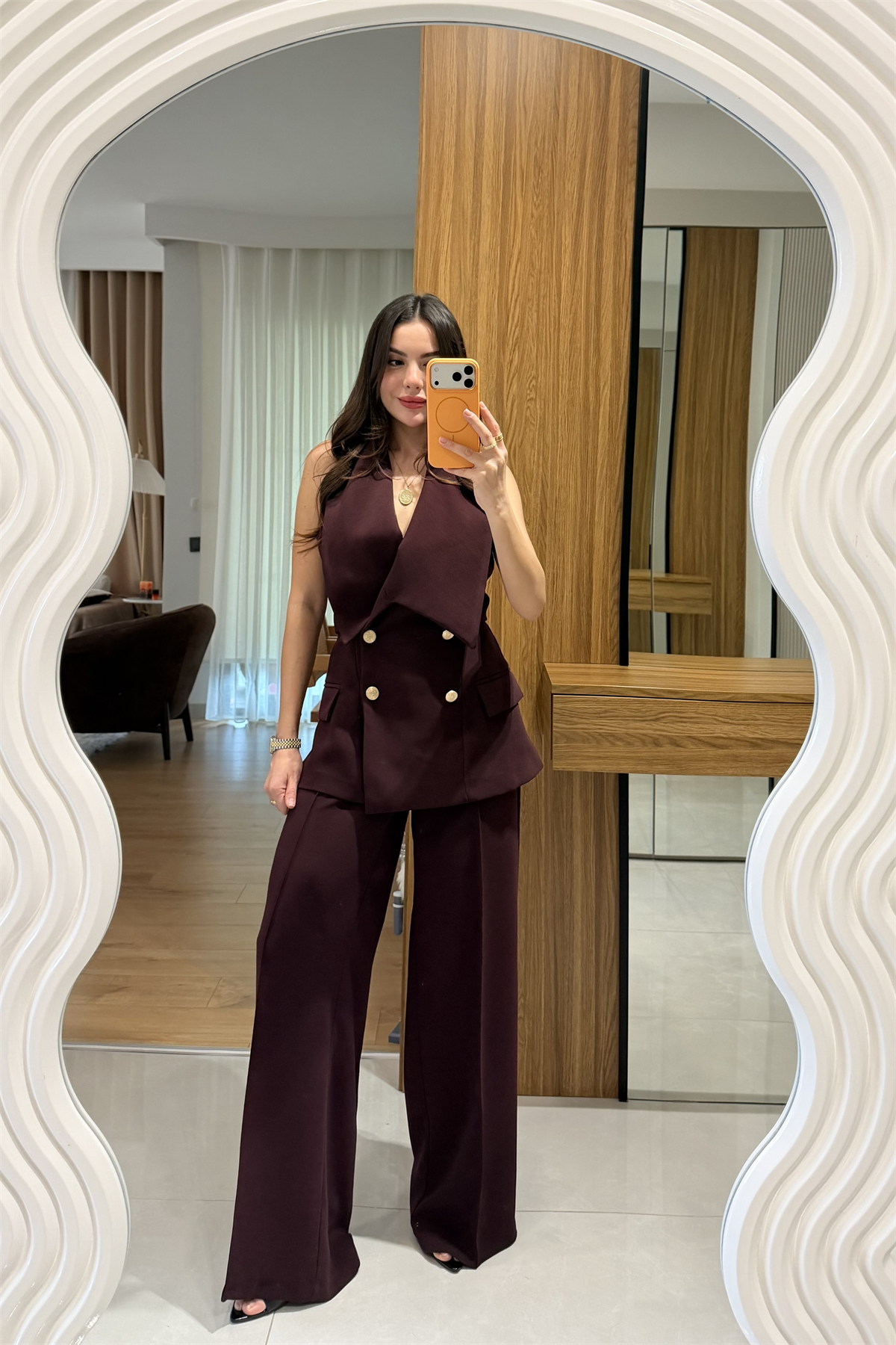 Jasmine Mürdüm Premium Yelekli Şık Takım