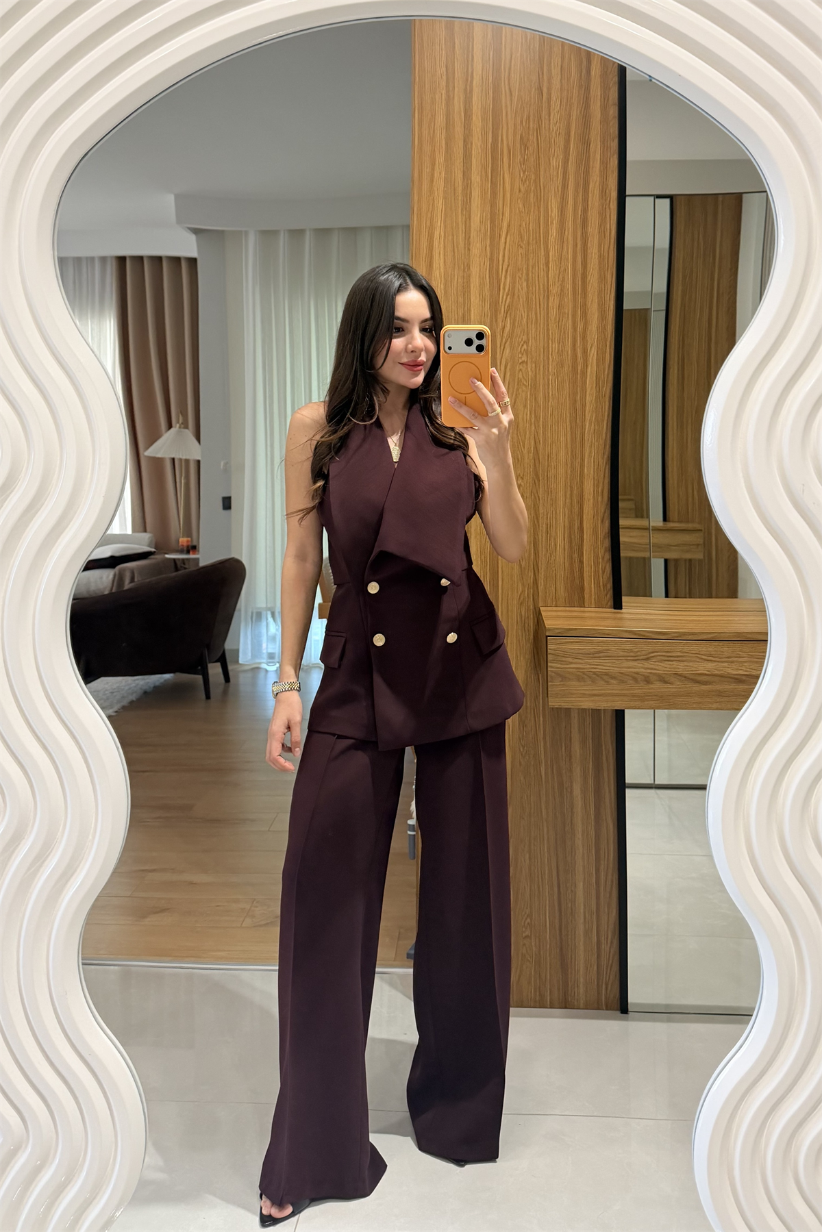 Jasmine Mürdüm Premium Yelekli Şık Takım