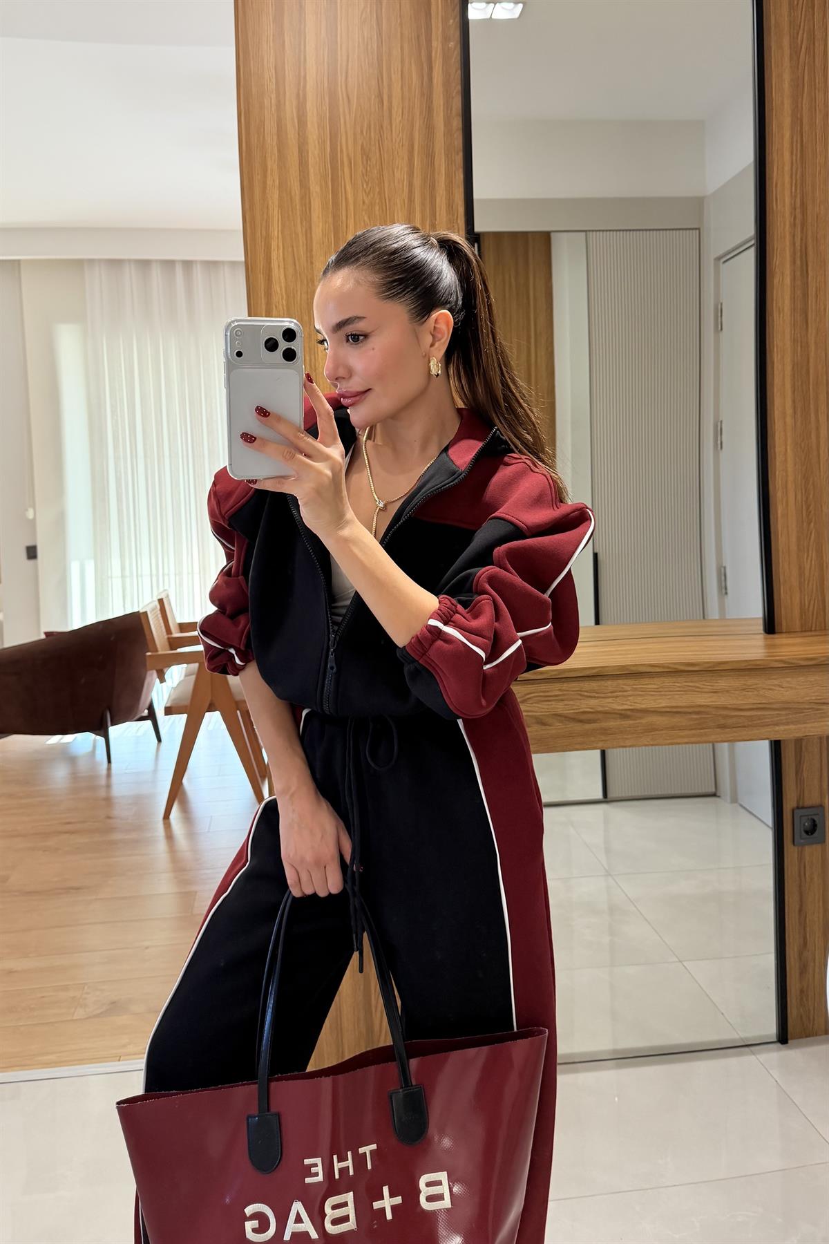 Jassy Bordo Siyah Spor Eşofman Takımı