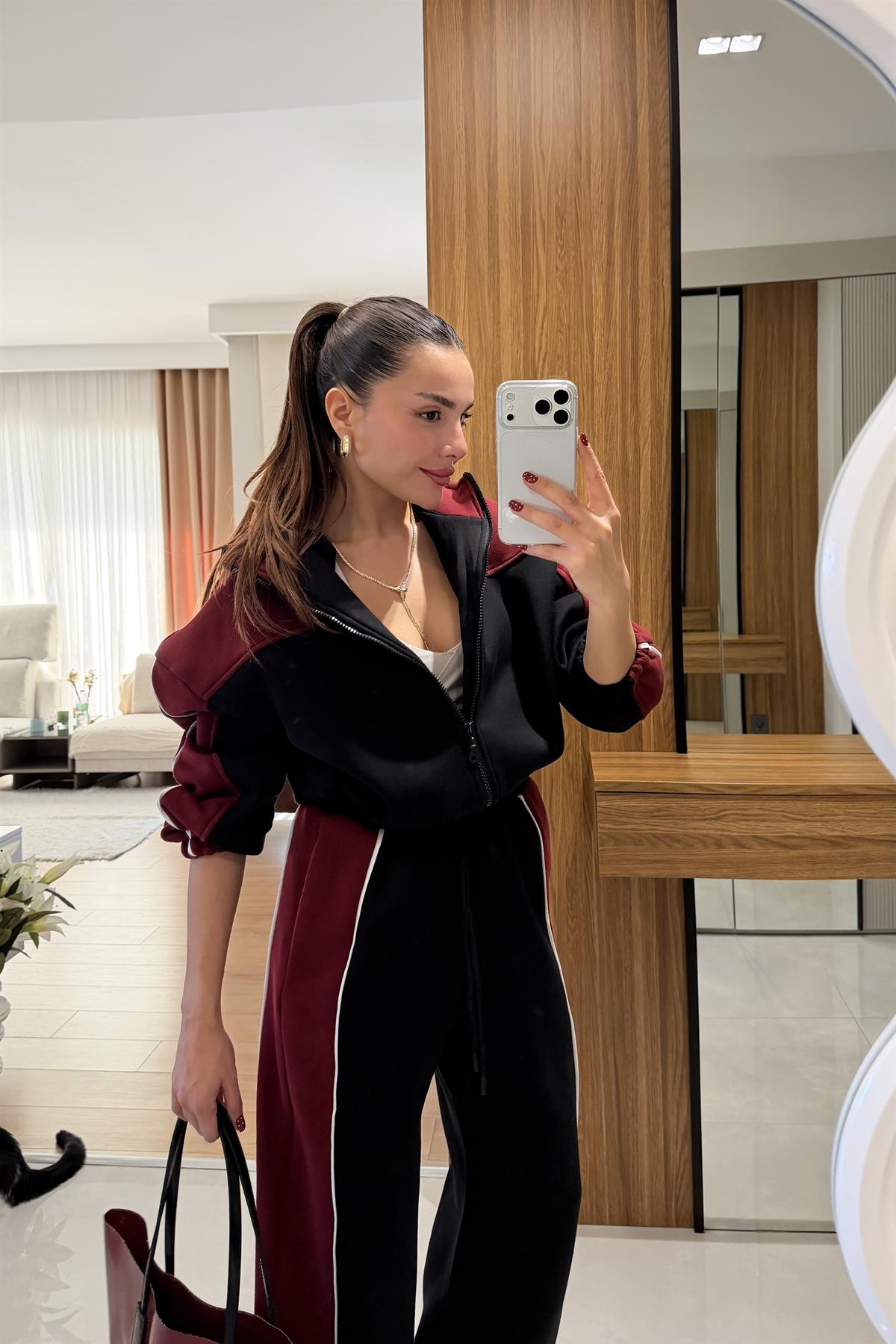 Jassy Bordo Siyah Spor Eşofman Takımı