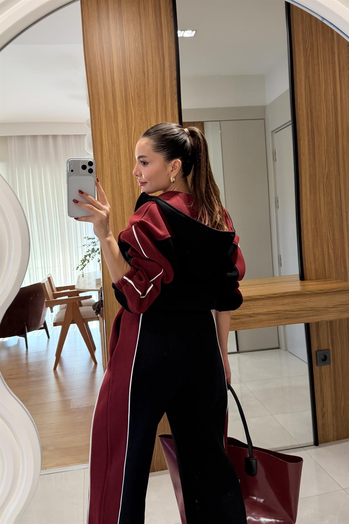 Jassy Bordo Siyah Spor Eşofman Takımı