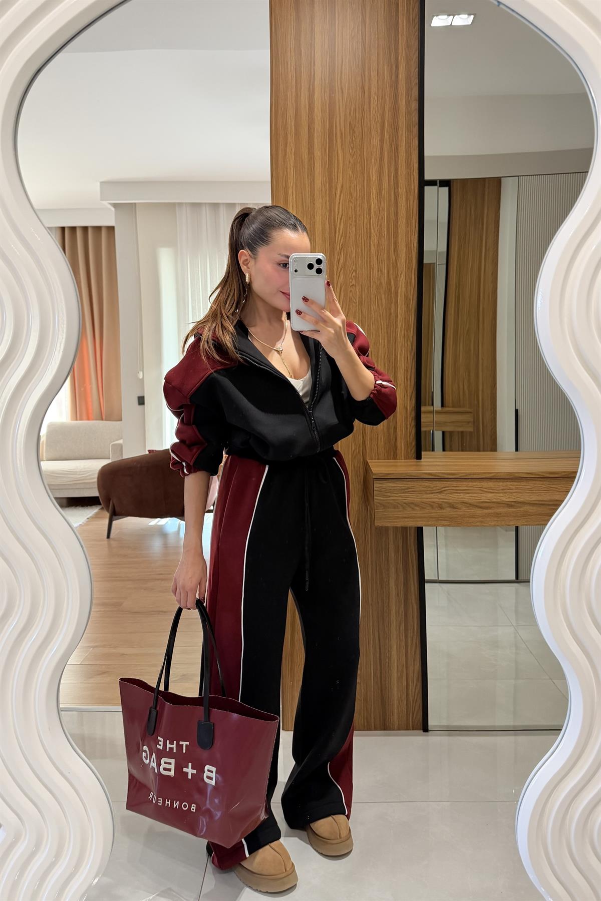 Jassy Bordo Siyah Spor Eşofman Takımı