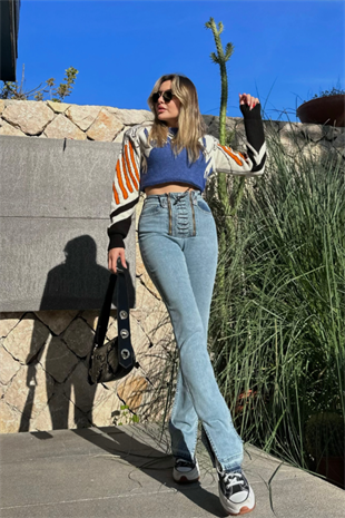 Jay-z tasarım mavi yırtmaçlı jean