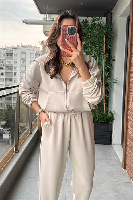 Jayda Modal Kumaş Eşofman Takım - Krem