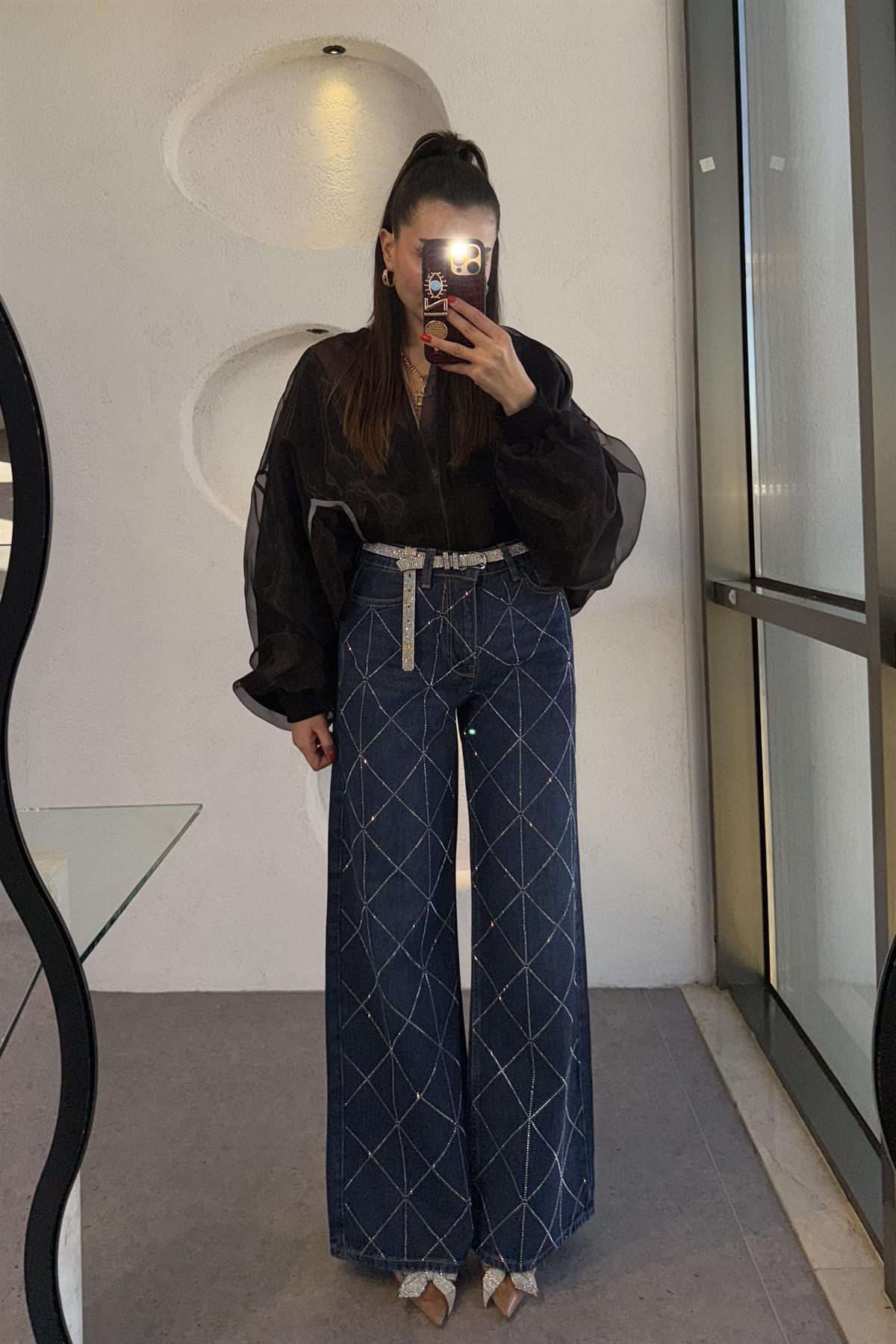 Jaylin Çapraz Taşlı Baggy Jean 