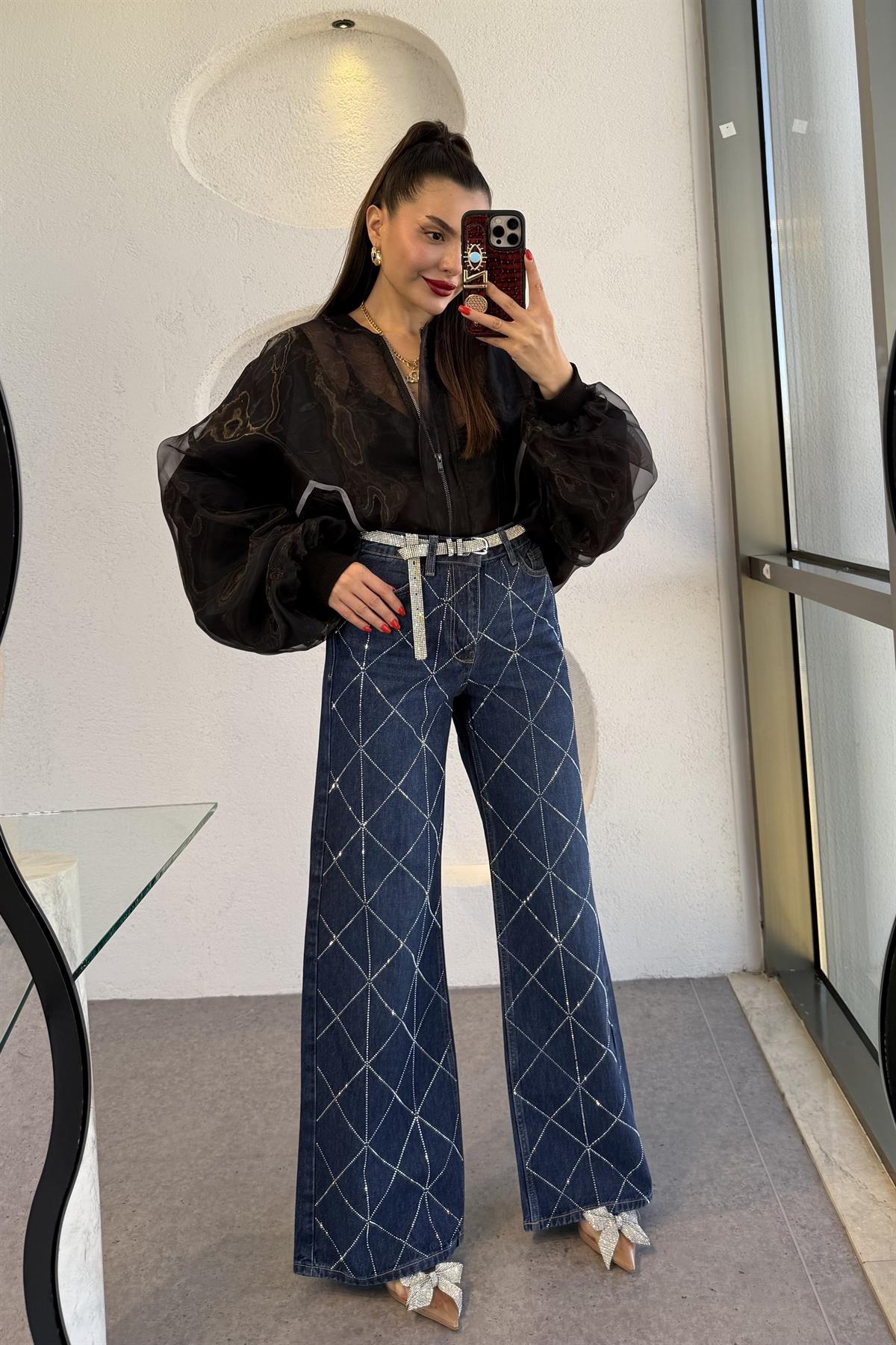 Jaylin Çapraz Taşlı Baggy Jean 