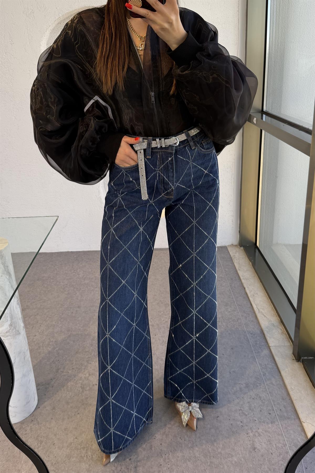 Jaylin Çapraz Taşlı Baggy Jean 
