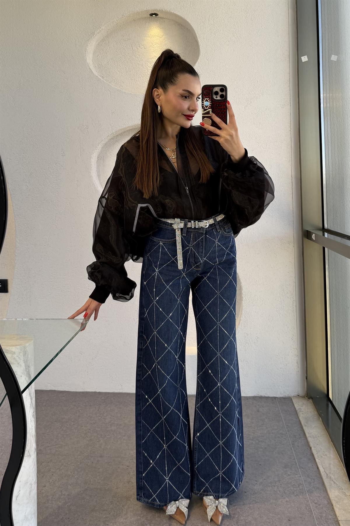 Jaylin Çapraz Taşlı Baggy Jean 