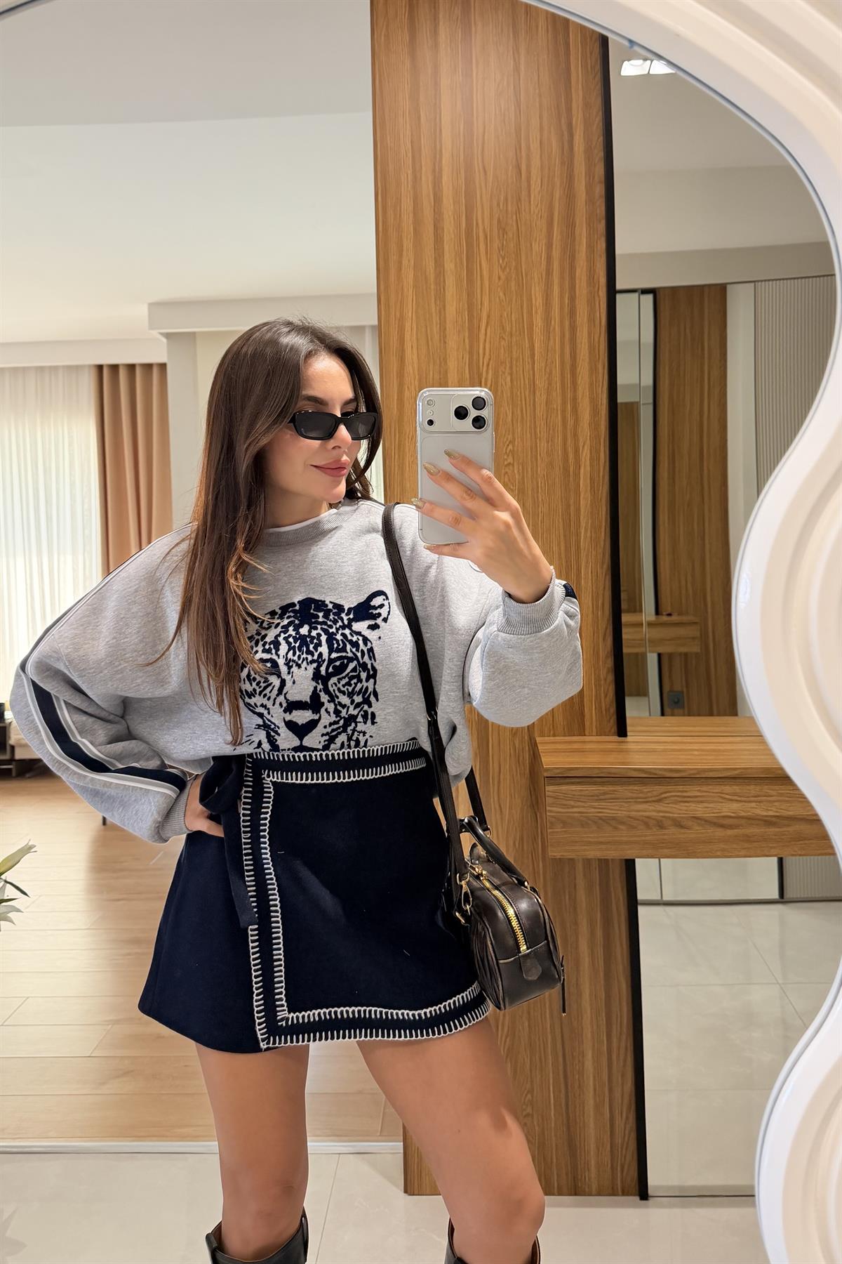 Jelinda Lacivert Kaşe Şort Etek