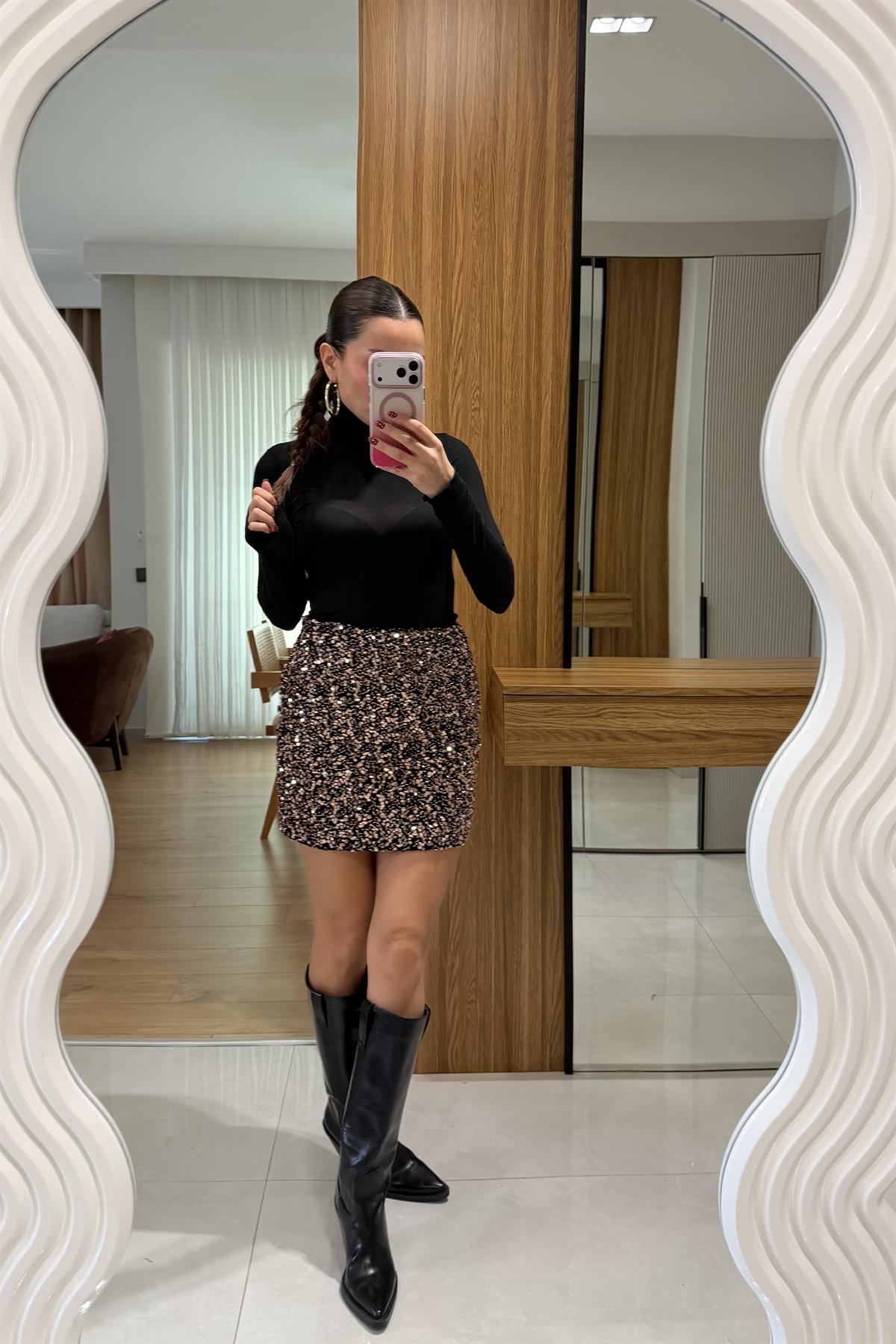 Jena Bronz Mini Payet Etek