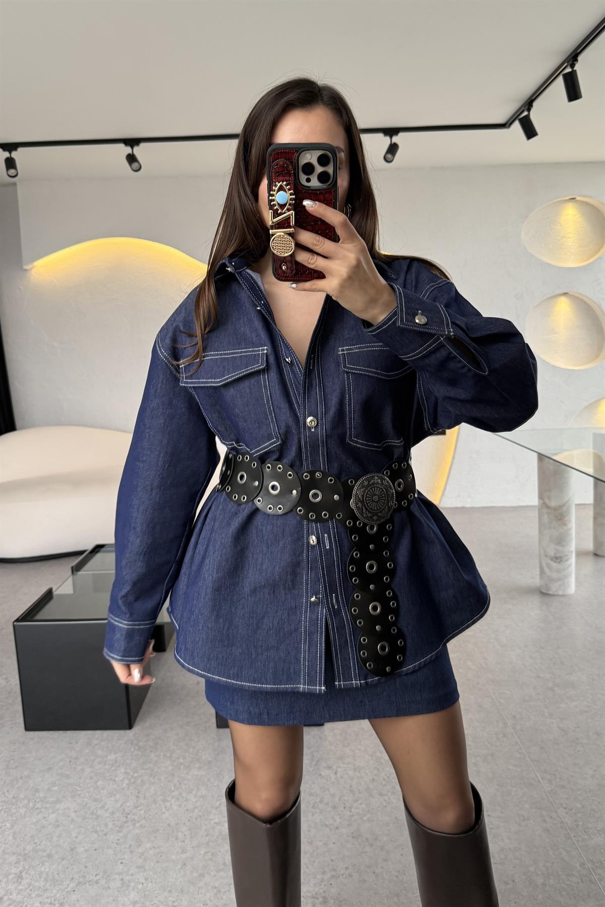 Enrico Denim Beyaz Dikişli Gömlek 