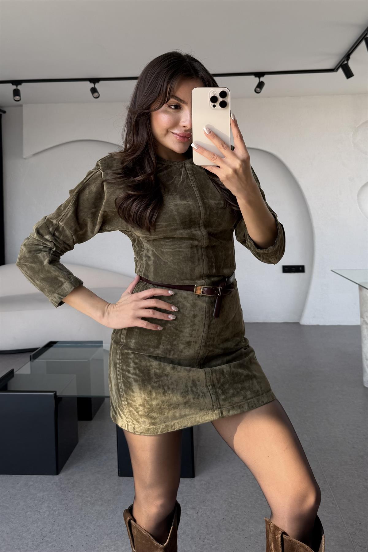 Jennifer Haki Bisiklet Yaka Denim Elbise