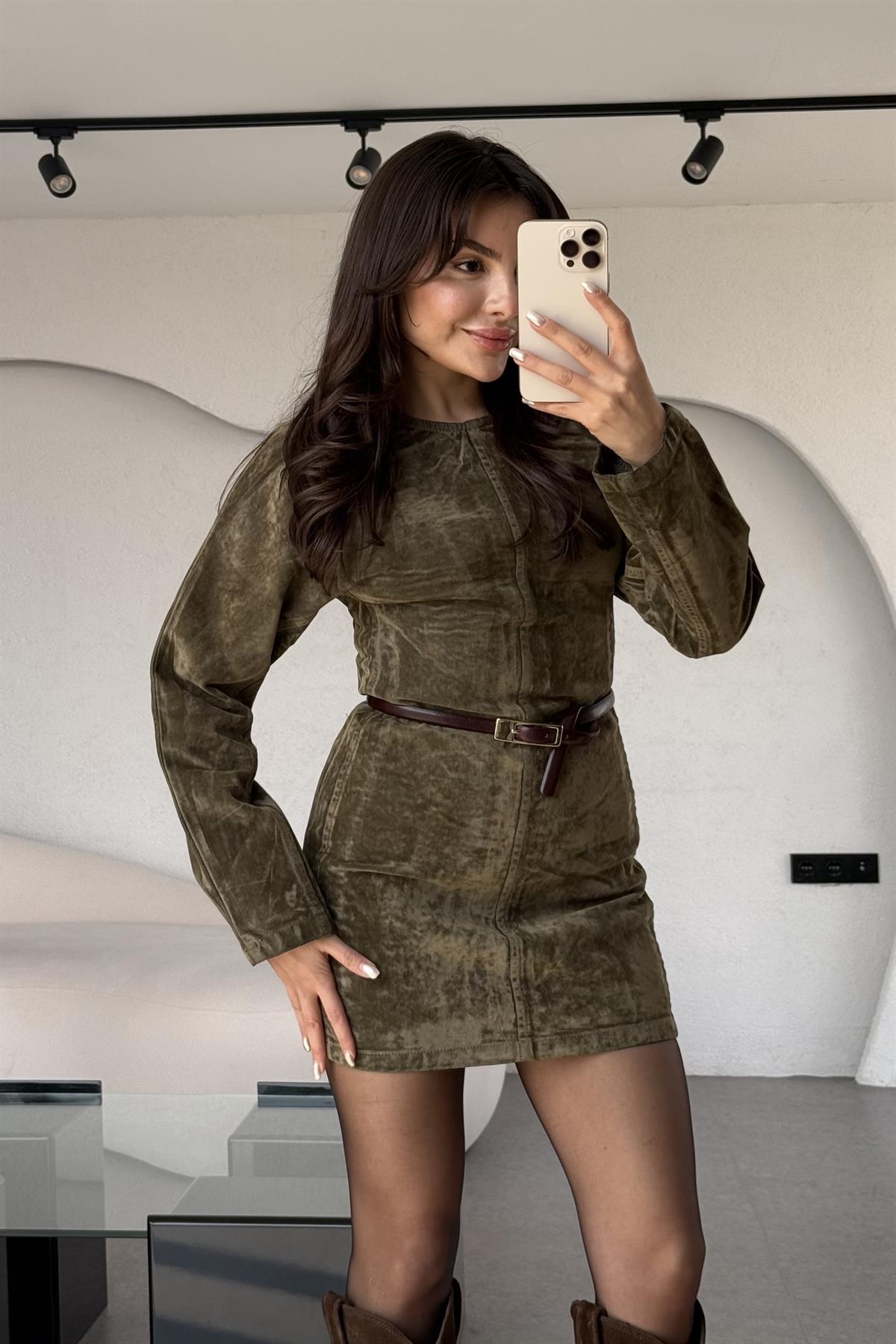 Jennifer Haki Bisiklet Yaka Denim Elbise