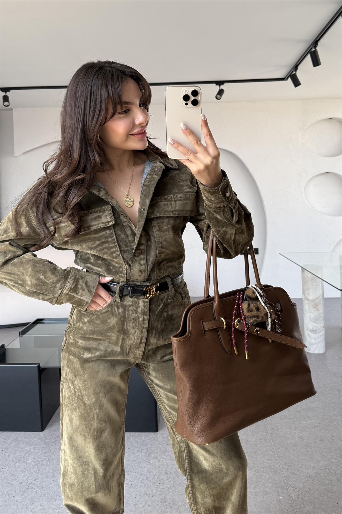 Jennifer Haki Cep Detaylı Denim Floklu Ceket