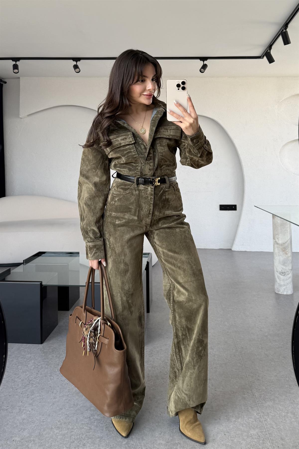 Jennifer Haki Denim Straight Floklu Pantolon