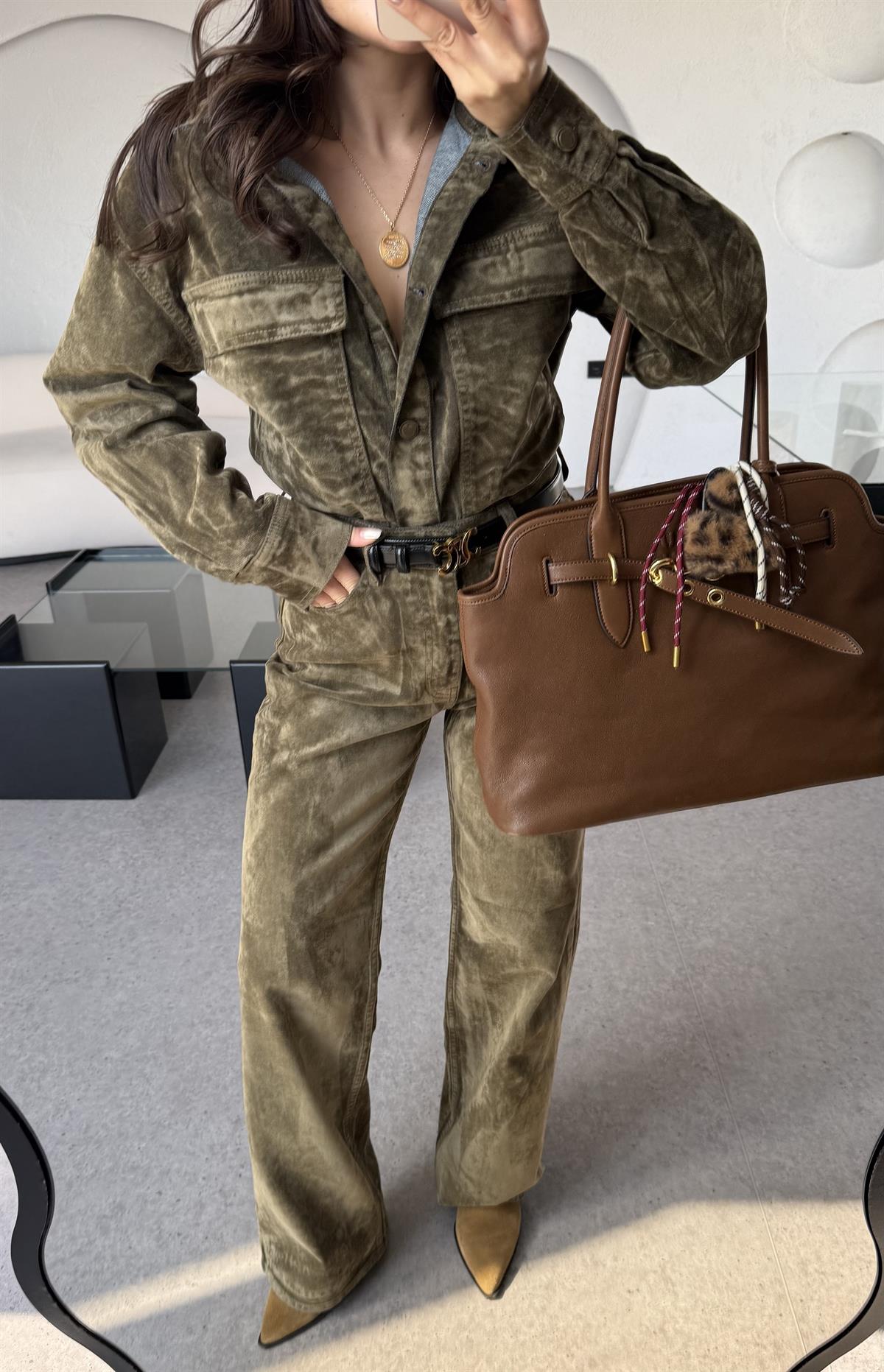 Jennifer Haki Denim Straight Floklu Pantolon