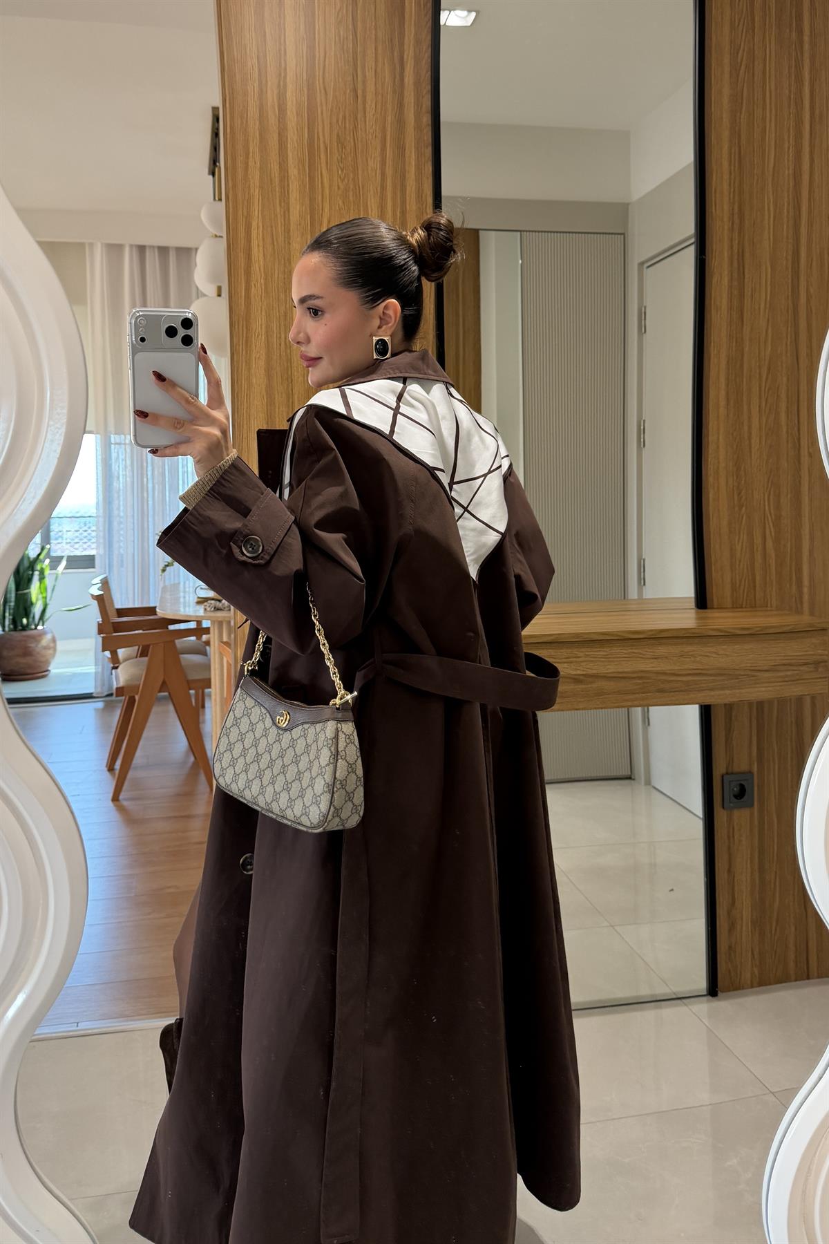 Jenny Acı Kahve Fular Detaylı Trenç