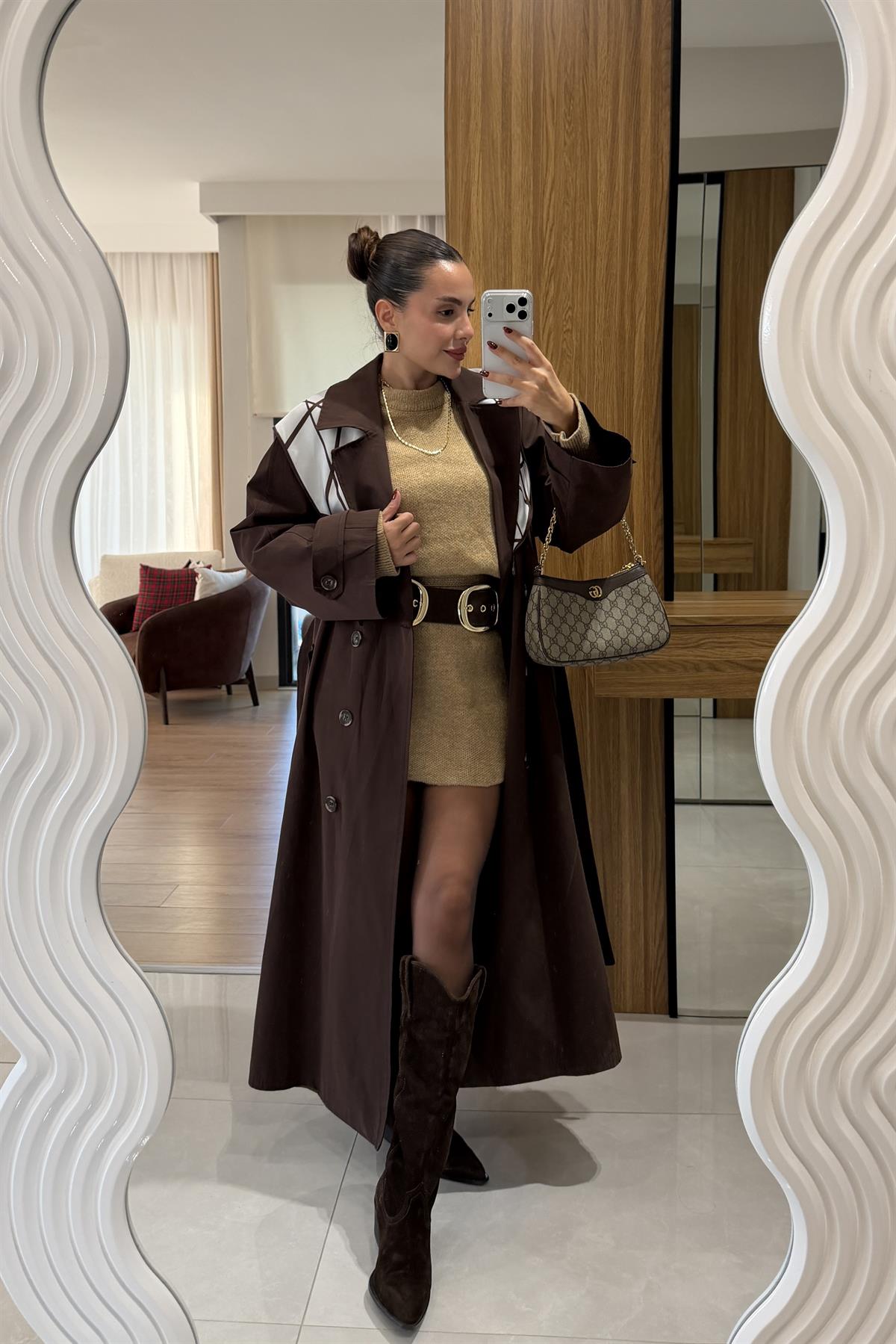 Jenny Acı Kahve Fular Detaylı Trenç