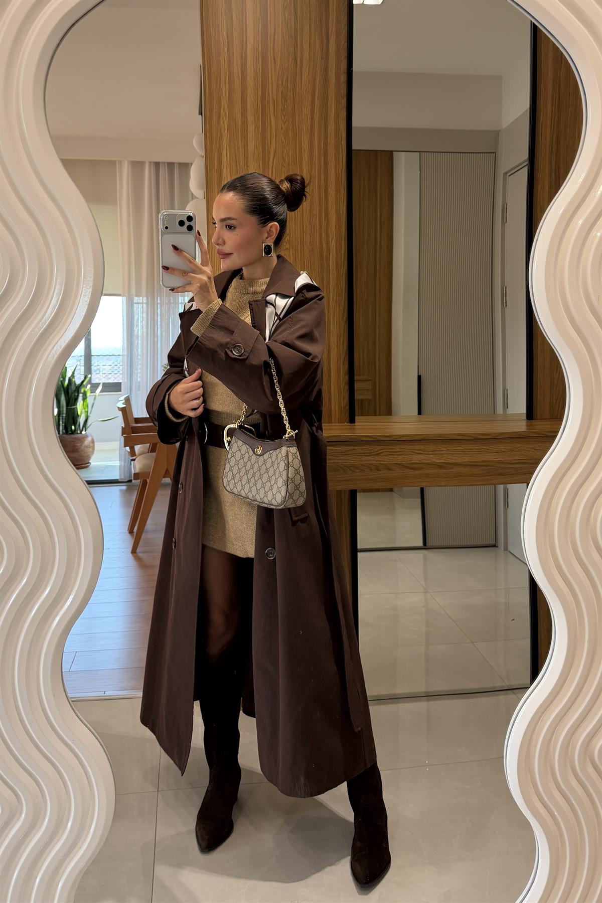 Jenny Acı Kahve Fular Detaylı Trenç