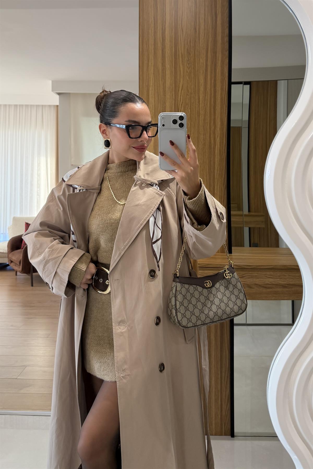 Jenny  Karamel Fular Detaylı Trenç