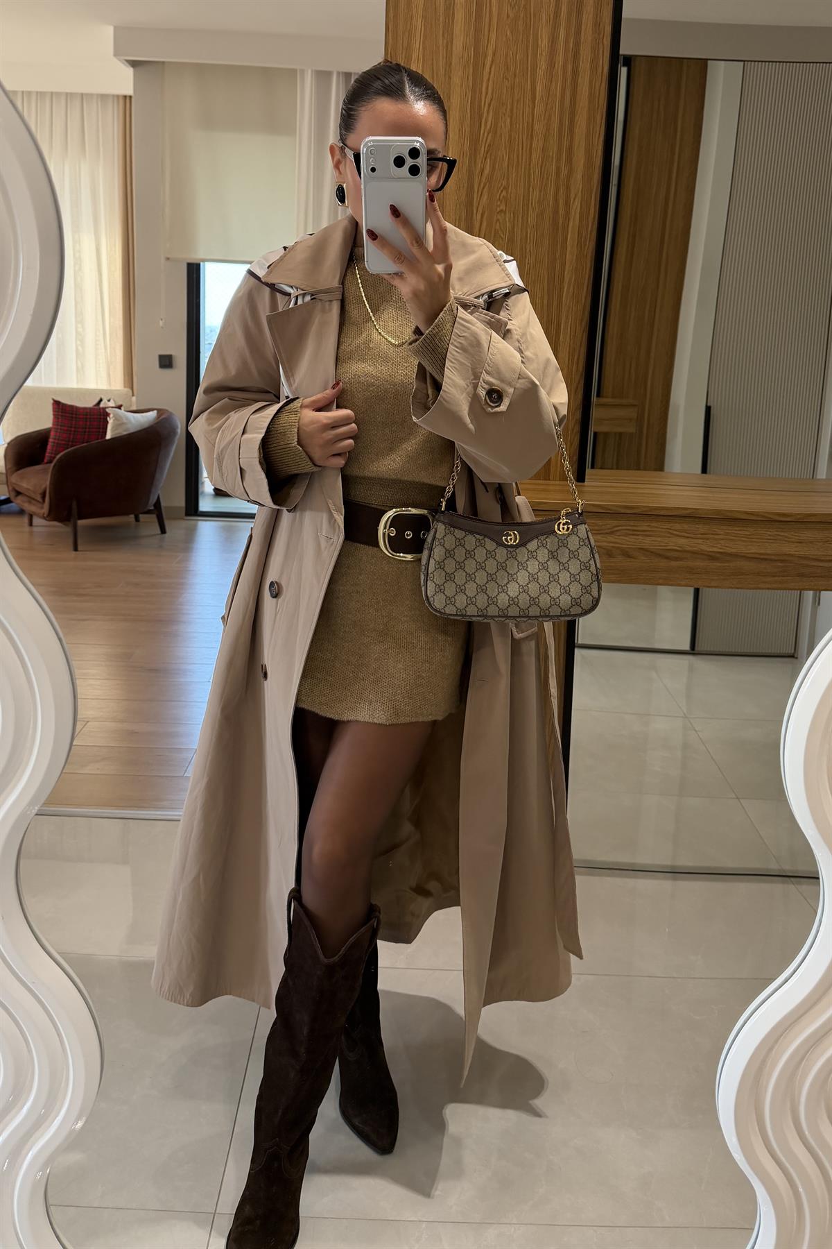 Jenny  Karamel Fular Detaylı Trenç