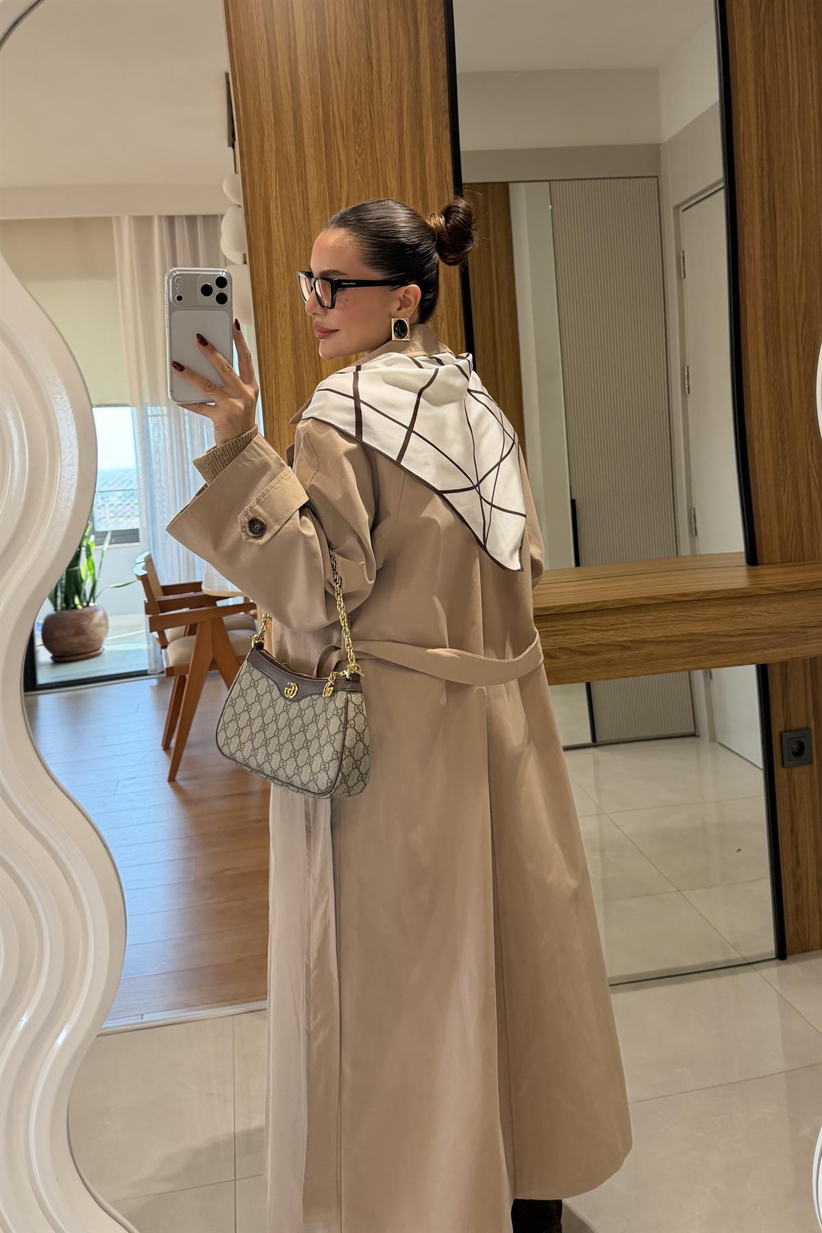 Jenny  Karamel Fular Detaylı Trenç