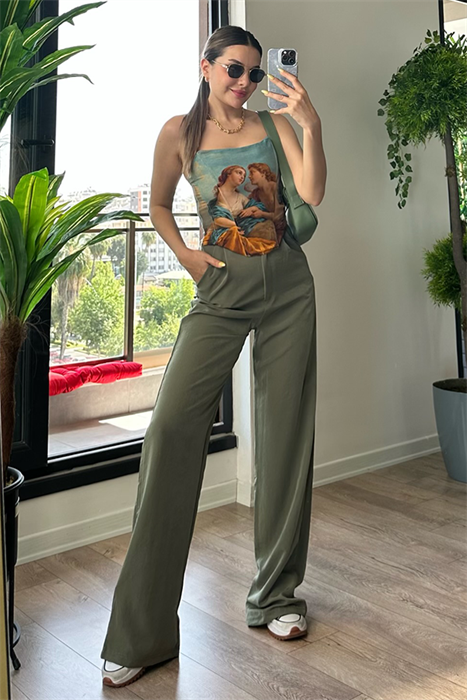 Jessica tensel kumaş askeri yeşil pantolon