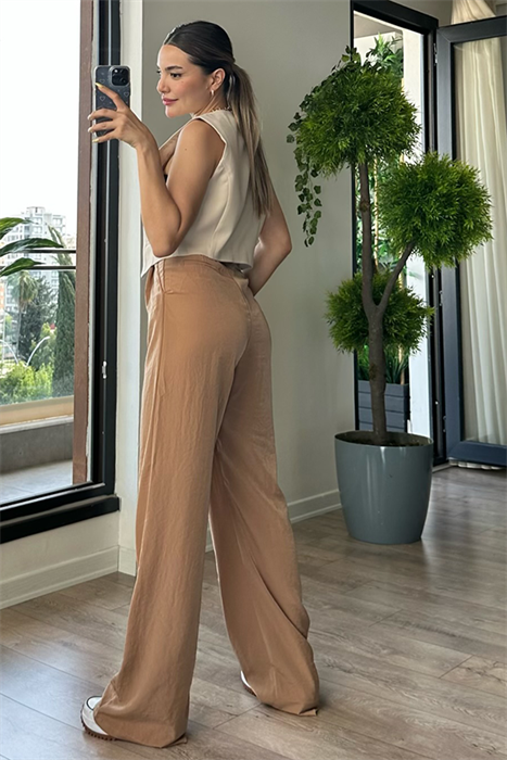 Jessica tensel kumaş karamel palazzo pantolon