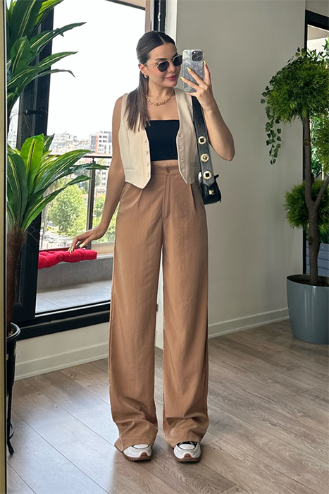 Jessica tensel kumaş karamel palazzo pantolon