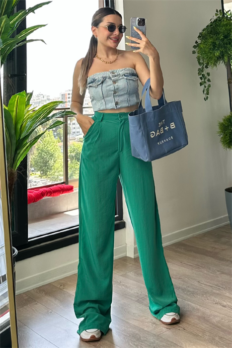 Jessica tensel kumaş zümrüt yeşili pantolon
