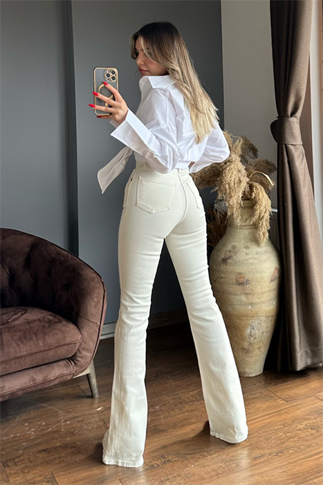Jessy ultra yüksek bel krem ispanyol jean