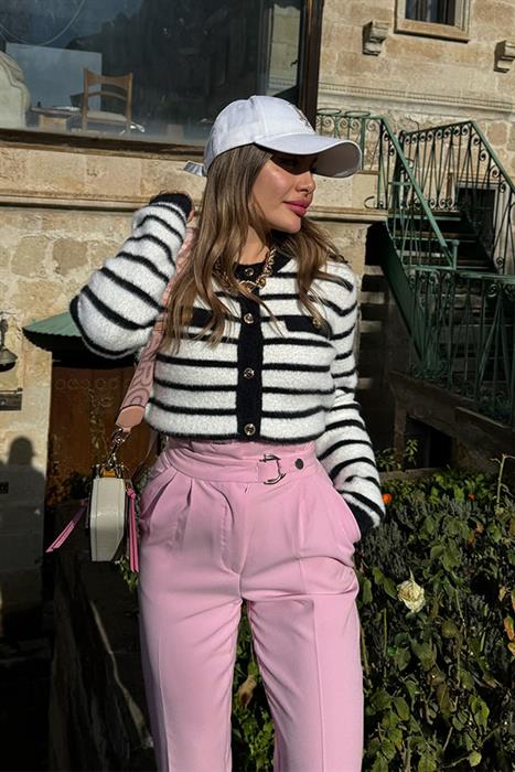 Jesus Düğmeli Çizgili Hırka