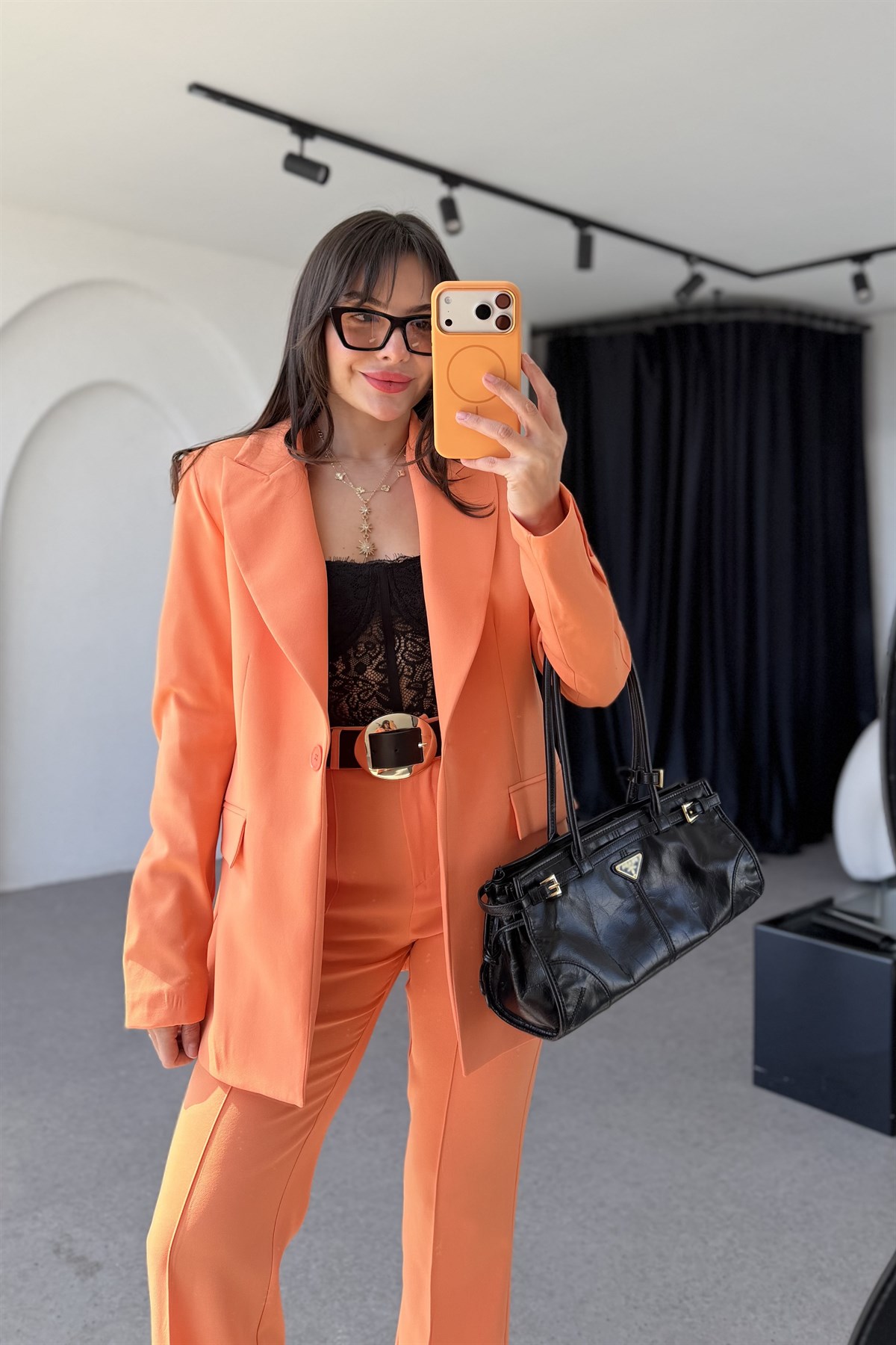 Jewel Turuncu Blazer Pantolon Takım