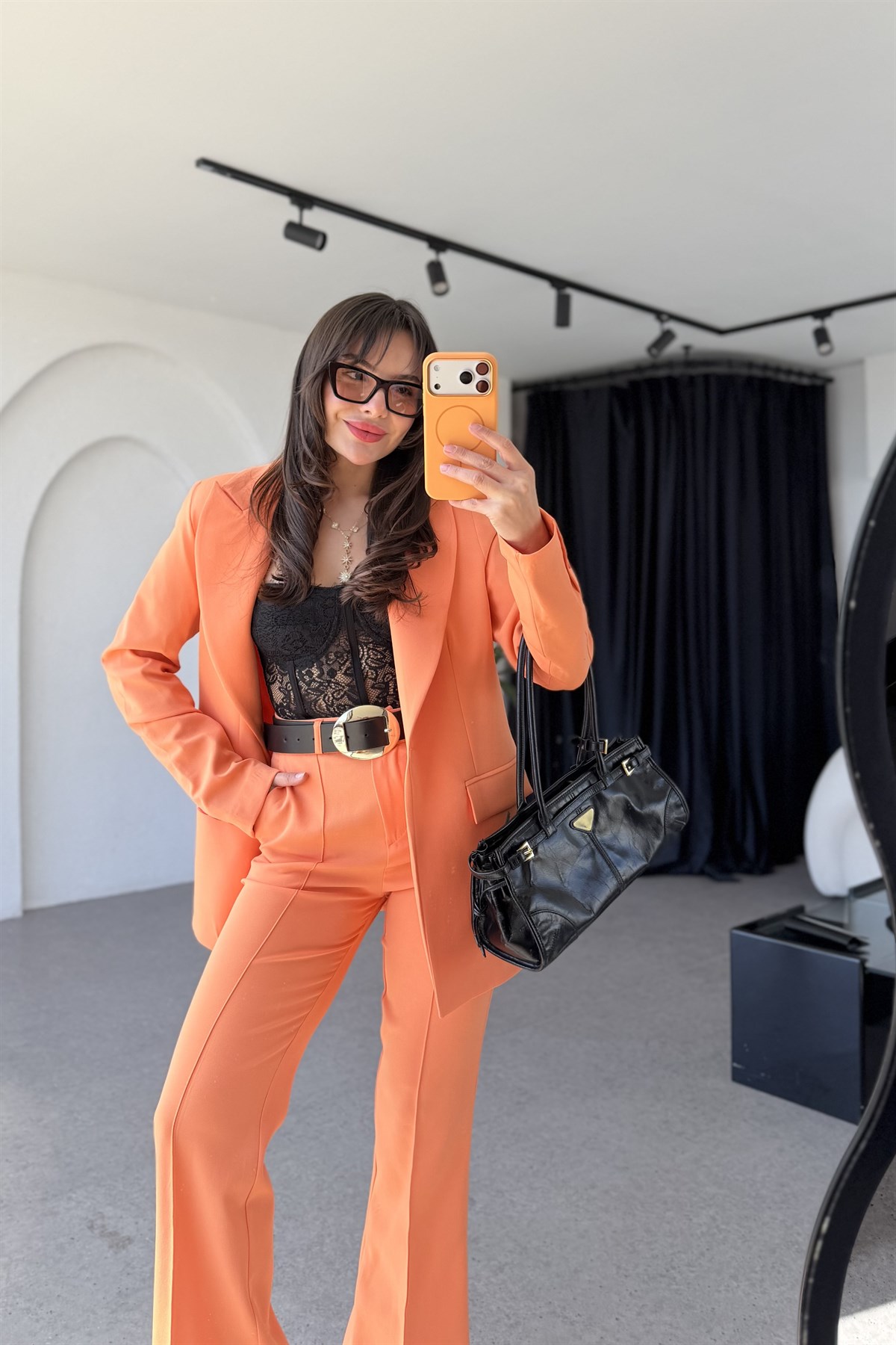 Jewel Turuncu Blazer Pantolon Takım
