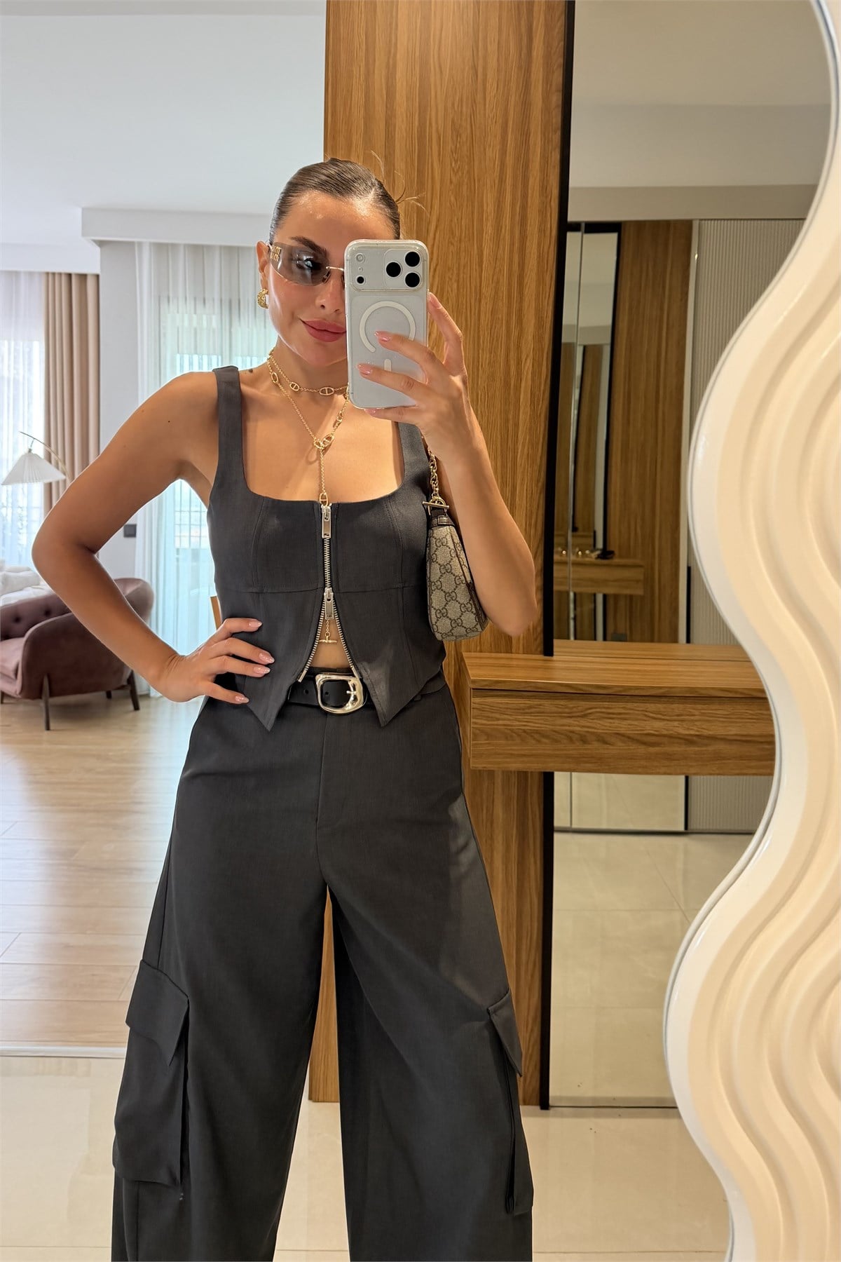 Jewell Füme Fermuarlı Yelek