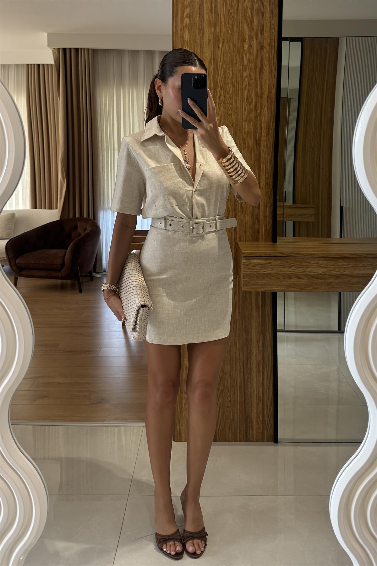 Jimmy Krem Kemerli Etekli Takım