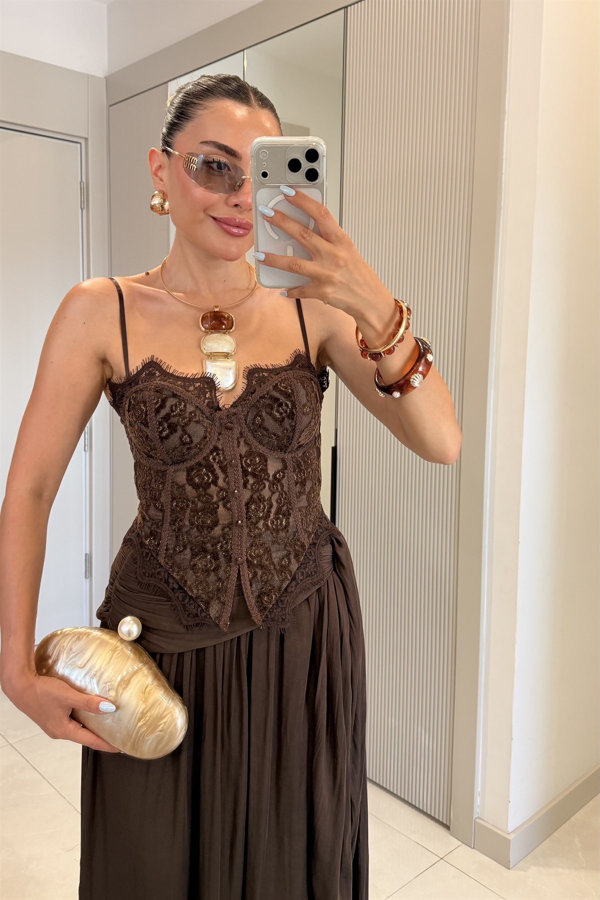 Jolanka Kahve Dantel İthal Korse Büstiyer